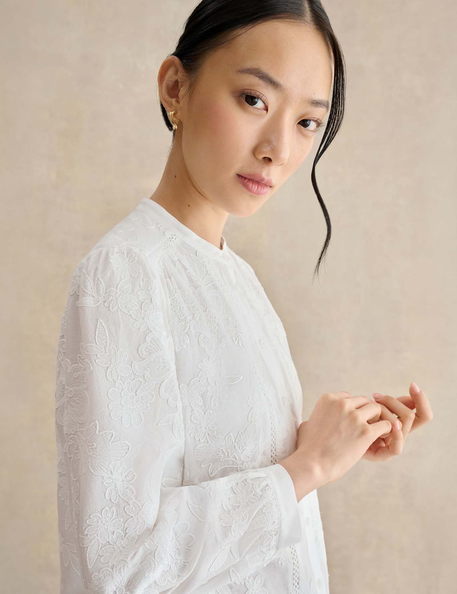 Pure Cotton Embroidered Crew Neck Blouse - image 3
