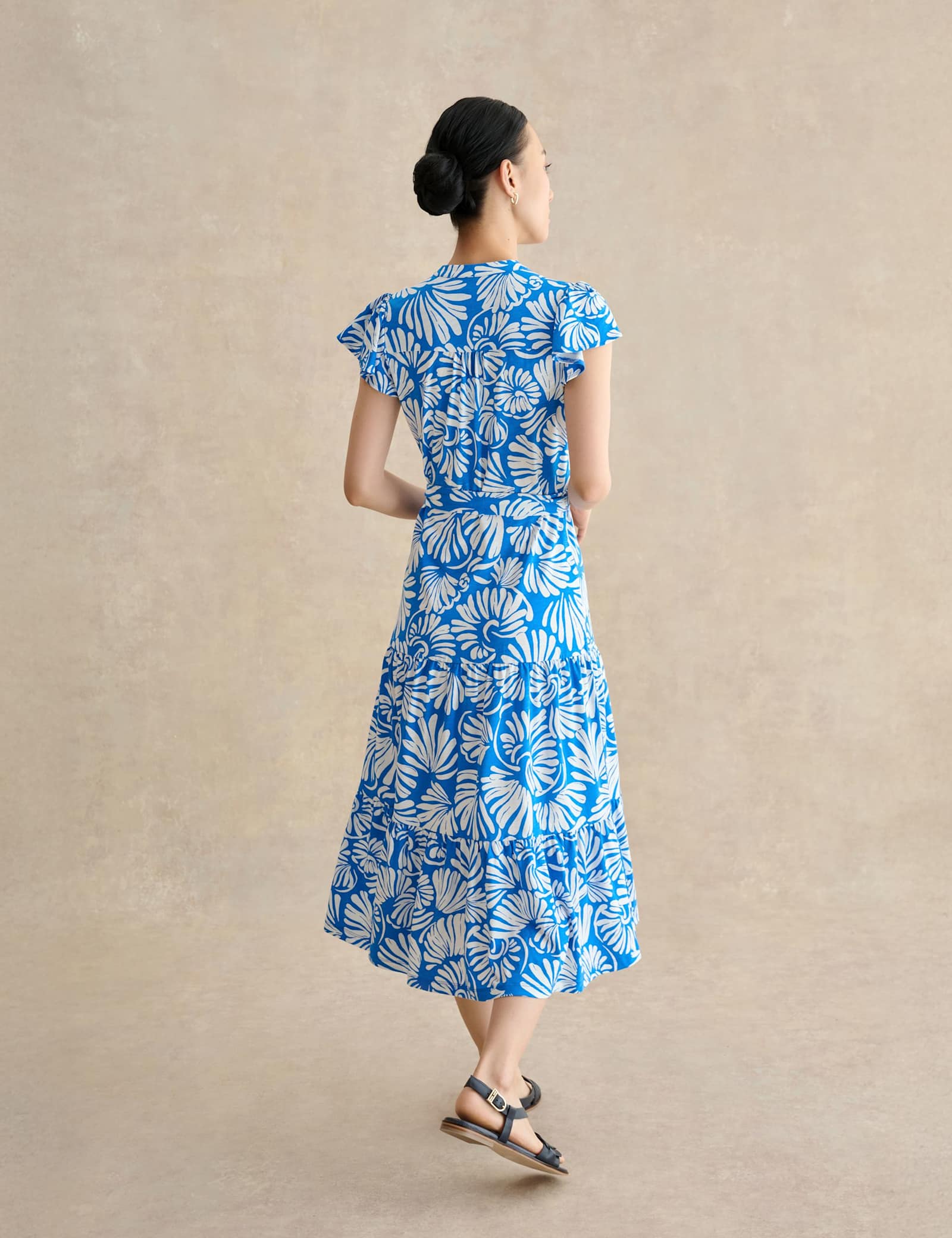 Jersey Printed V-Neck Midi Tiered Dress - image 5