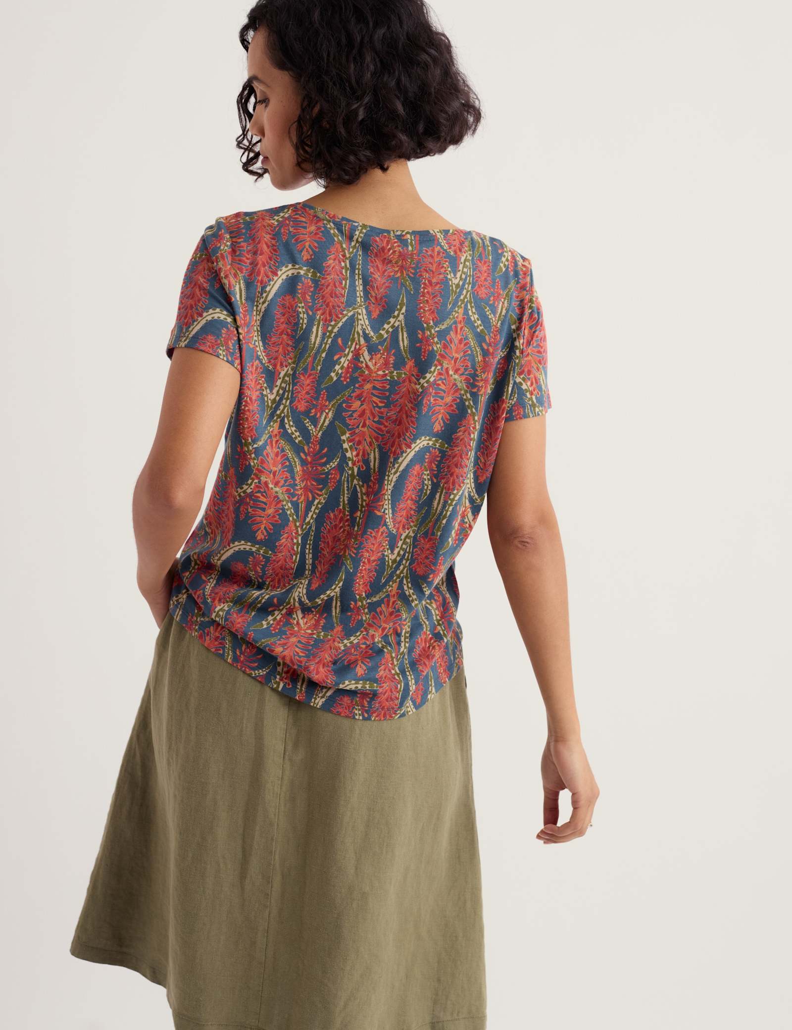Cotton Blend Floral Keyhole T-Shirt - image 5