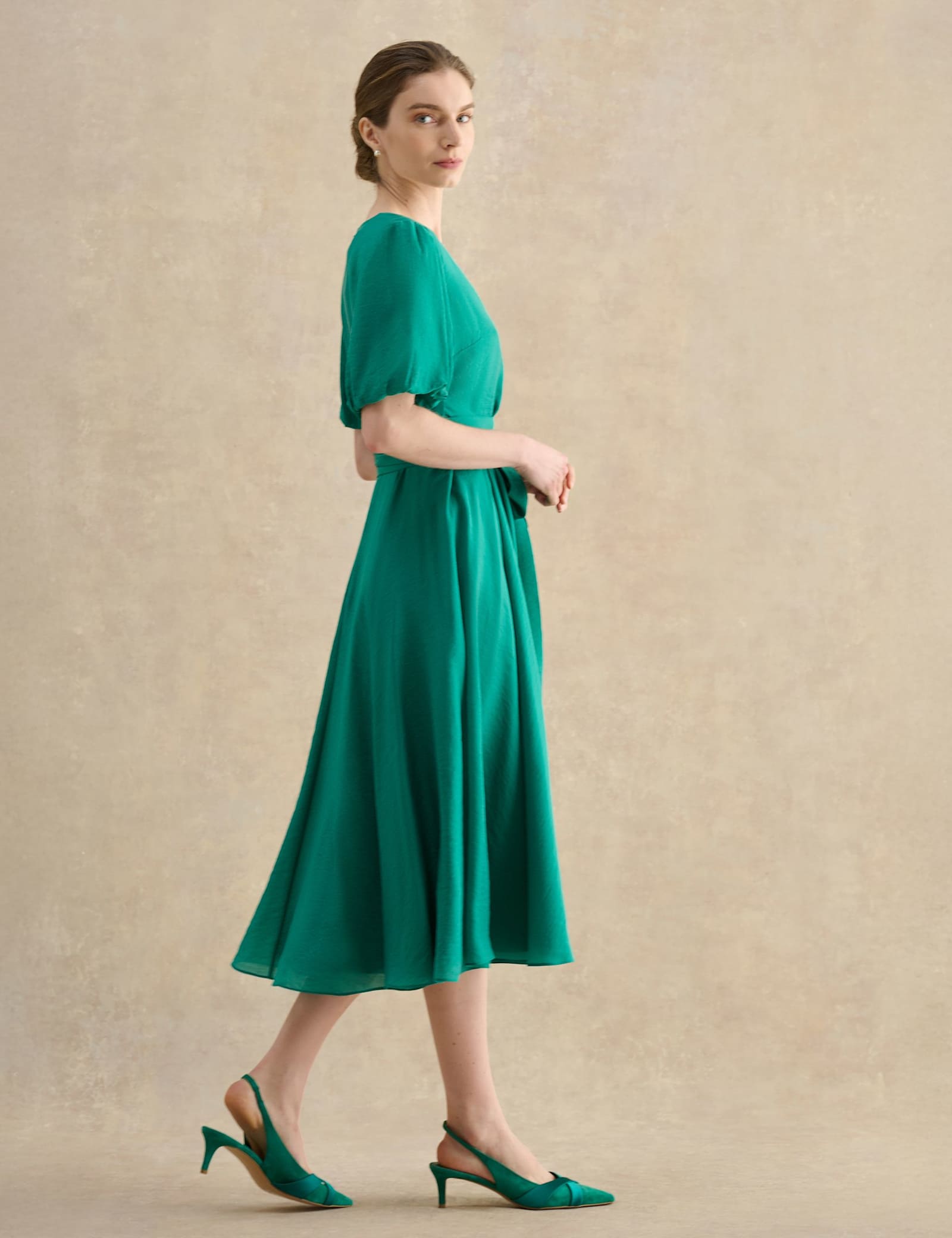 Lyocell Rich V-Neck Midi Skater Dress - image 5