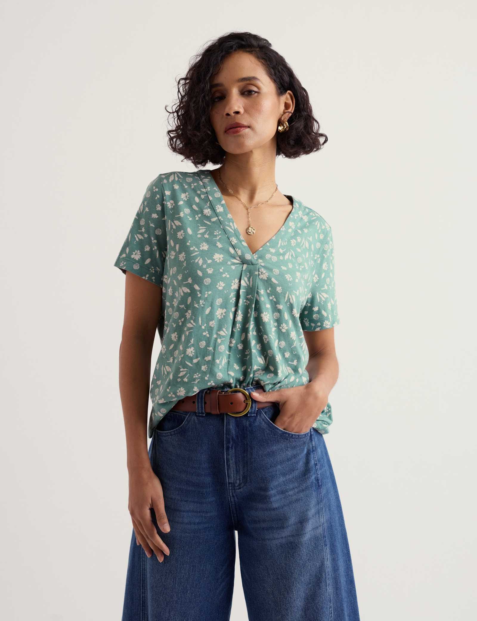 Cotton Rich Floral Pleat Detail Top - image 4