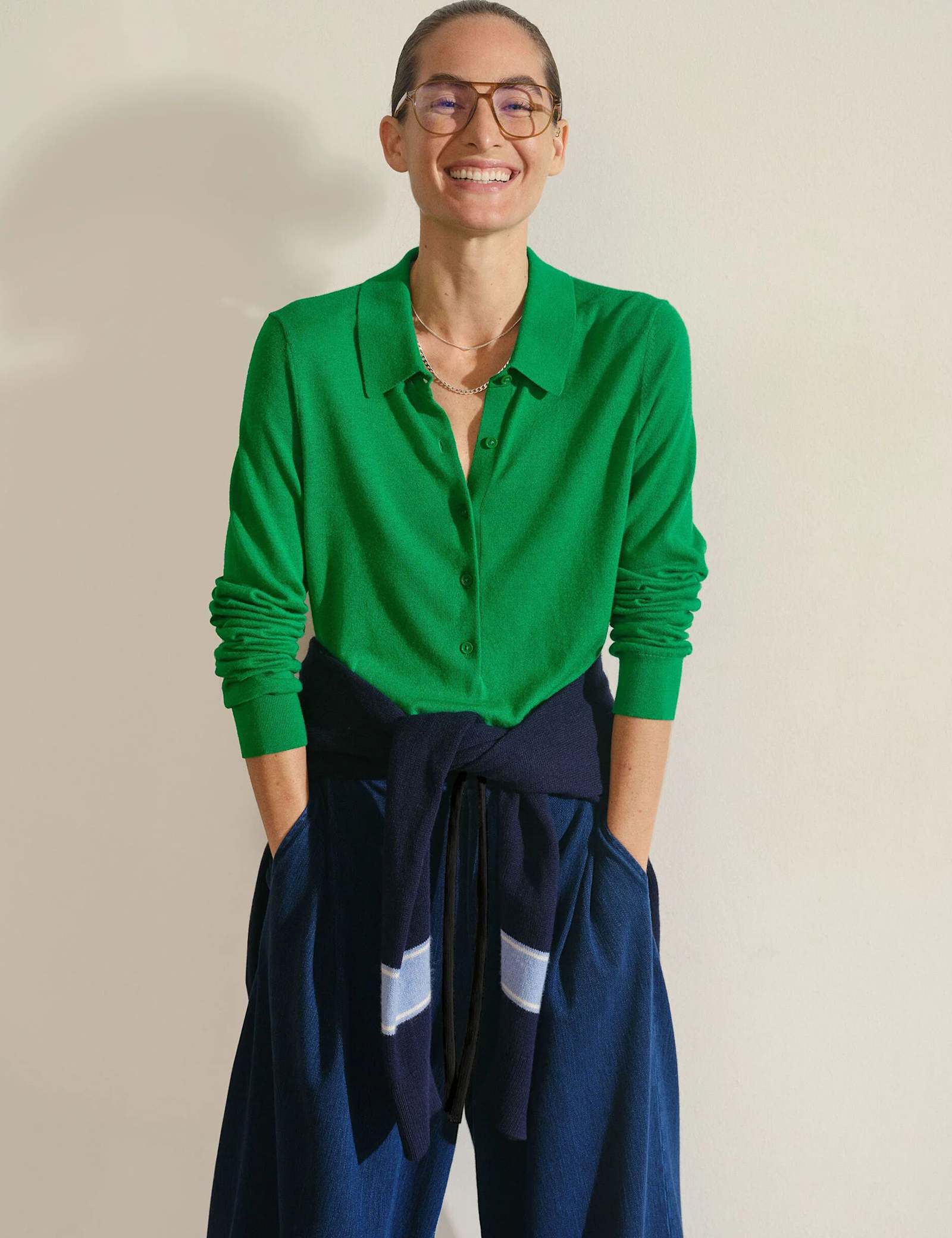 Merino Blend Long Sleeve Polo Top - image 2