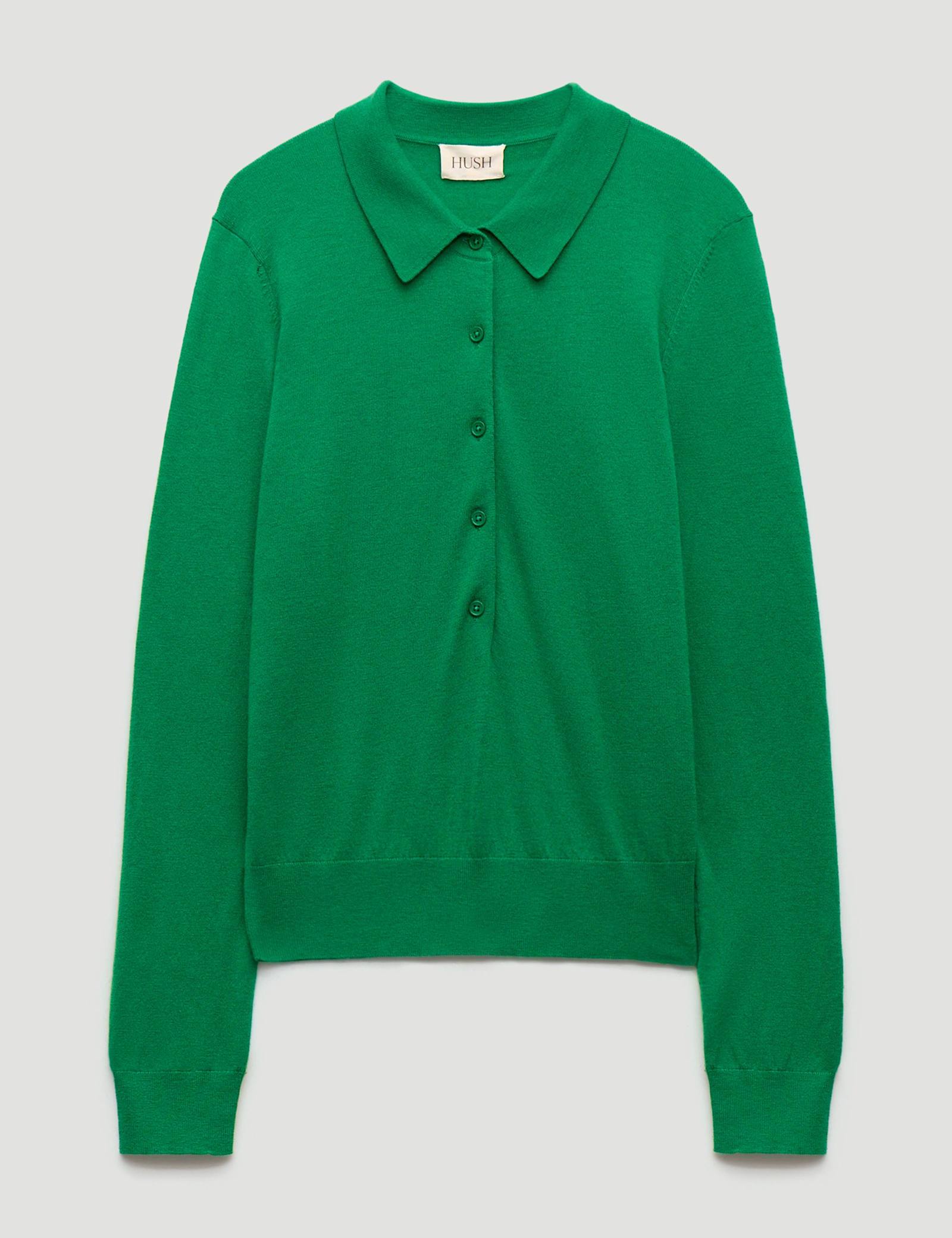 Merino Blend Long Sleeve Polo Top - image 1