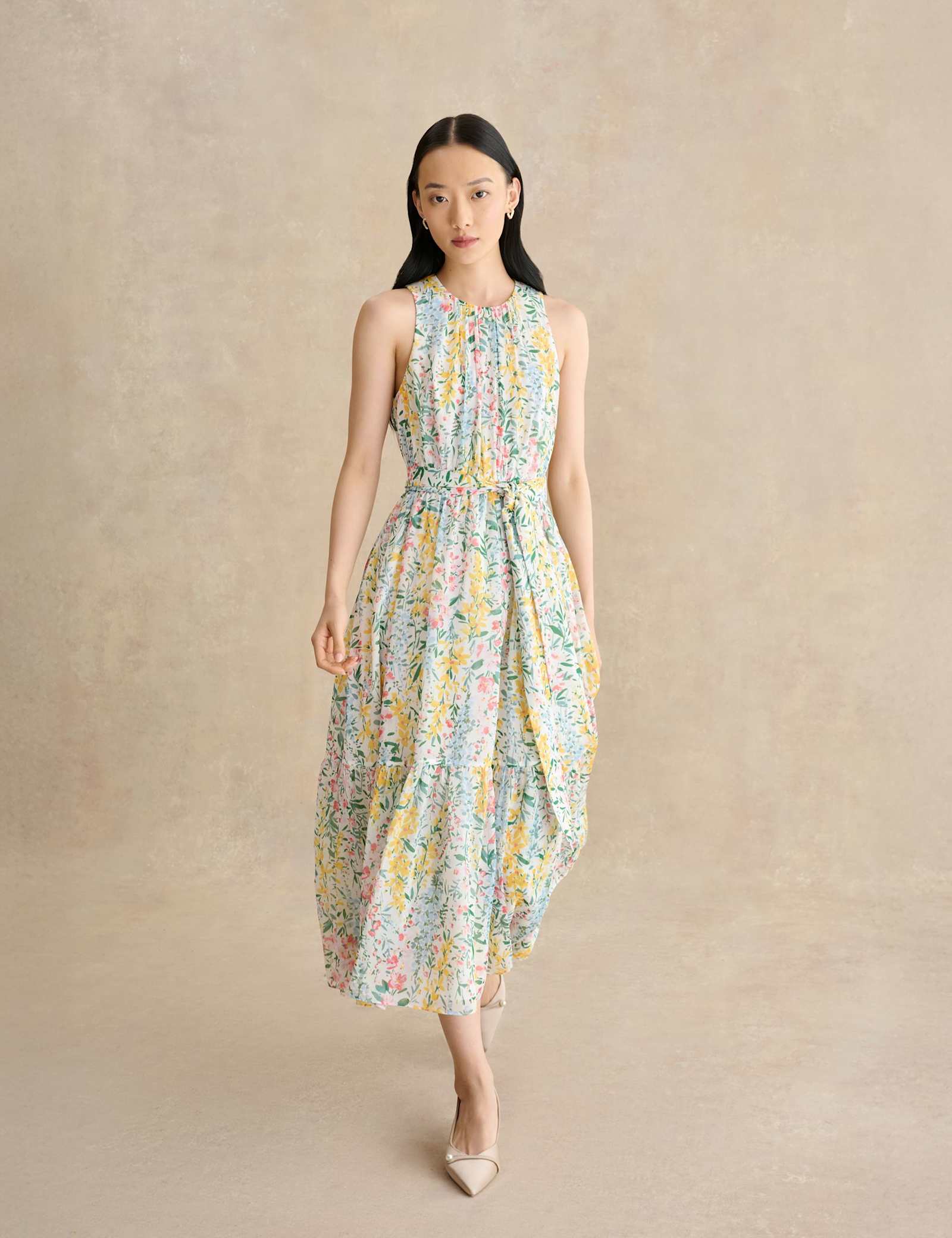 Floral Belted Midi Waisted Dress - image 2