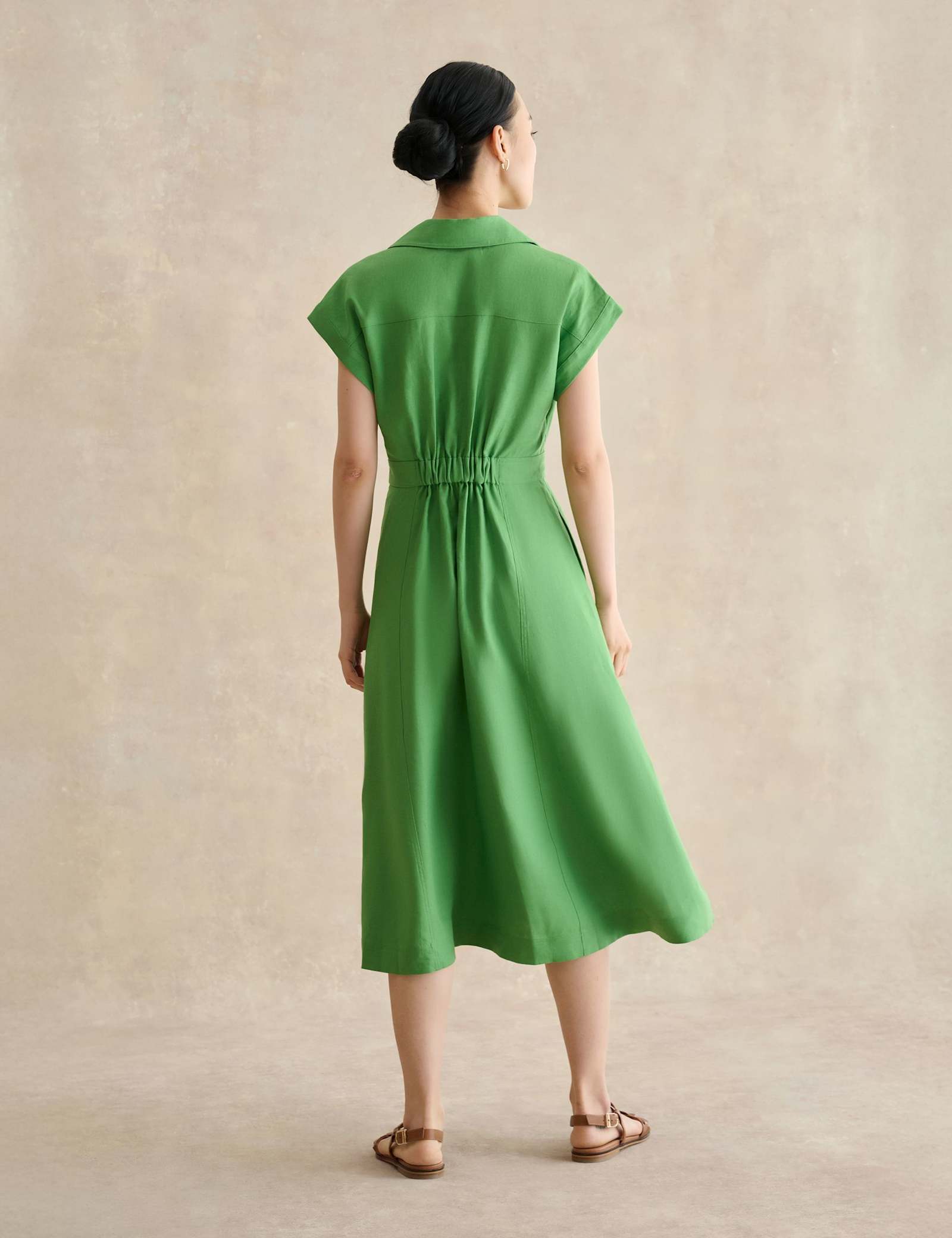 Pure Linen Collared Midi Waisted Dress - image 5