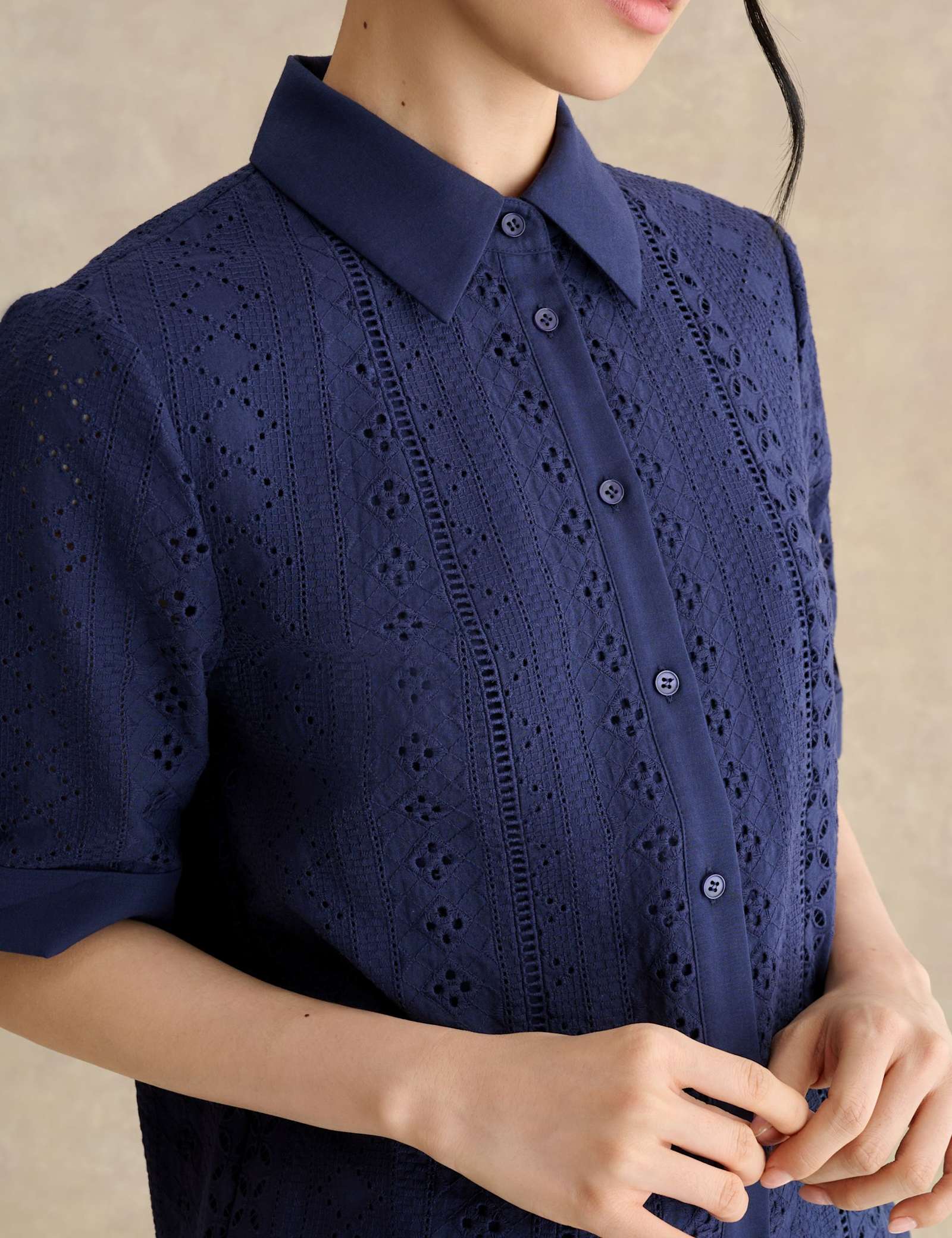Pure Cotton Broderie Collared Shirt - image 3