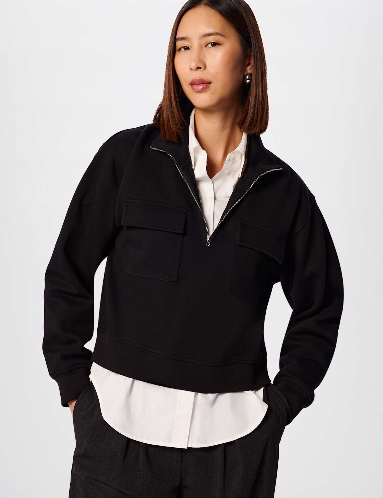 Cotton Rich Funnel Neck Quarter Zip Sweatshirt - image 2