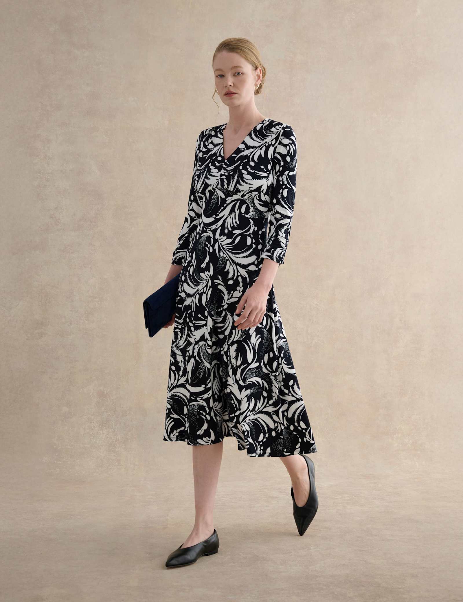 Printed V-Neck Midi Waisted Dress - image 5