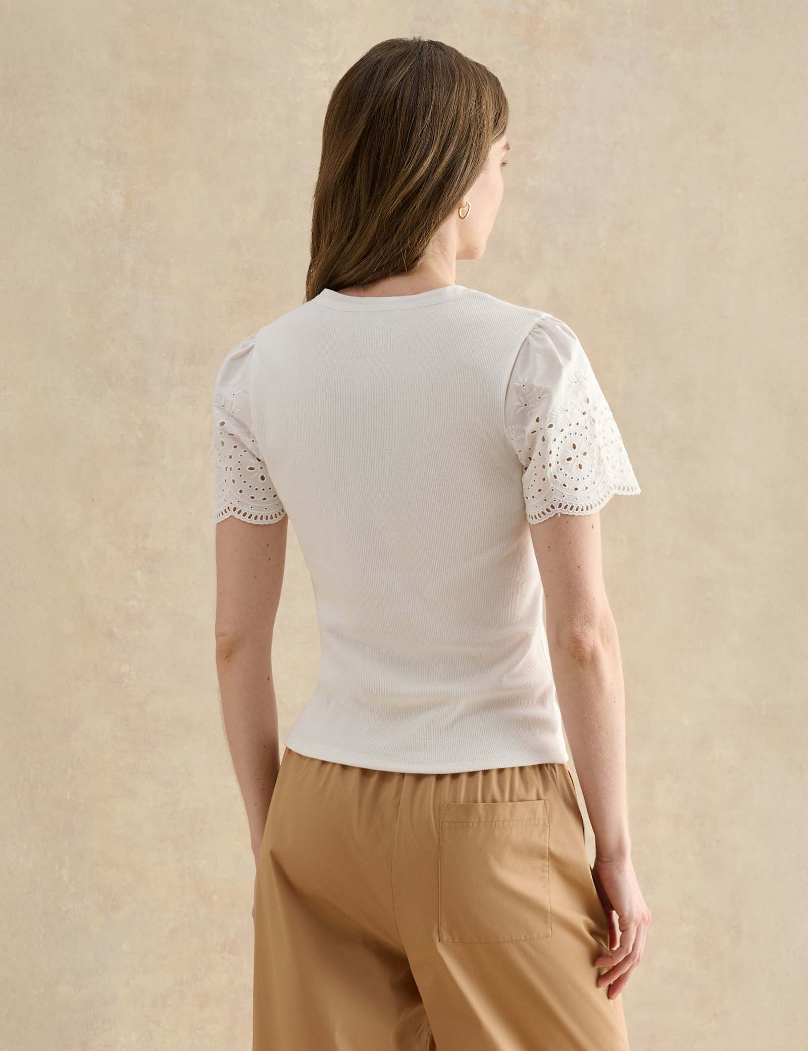 Cotton Rich Broderie Notch Neck Top - image 5