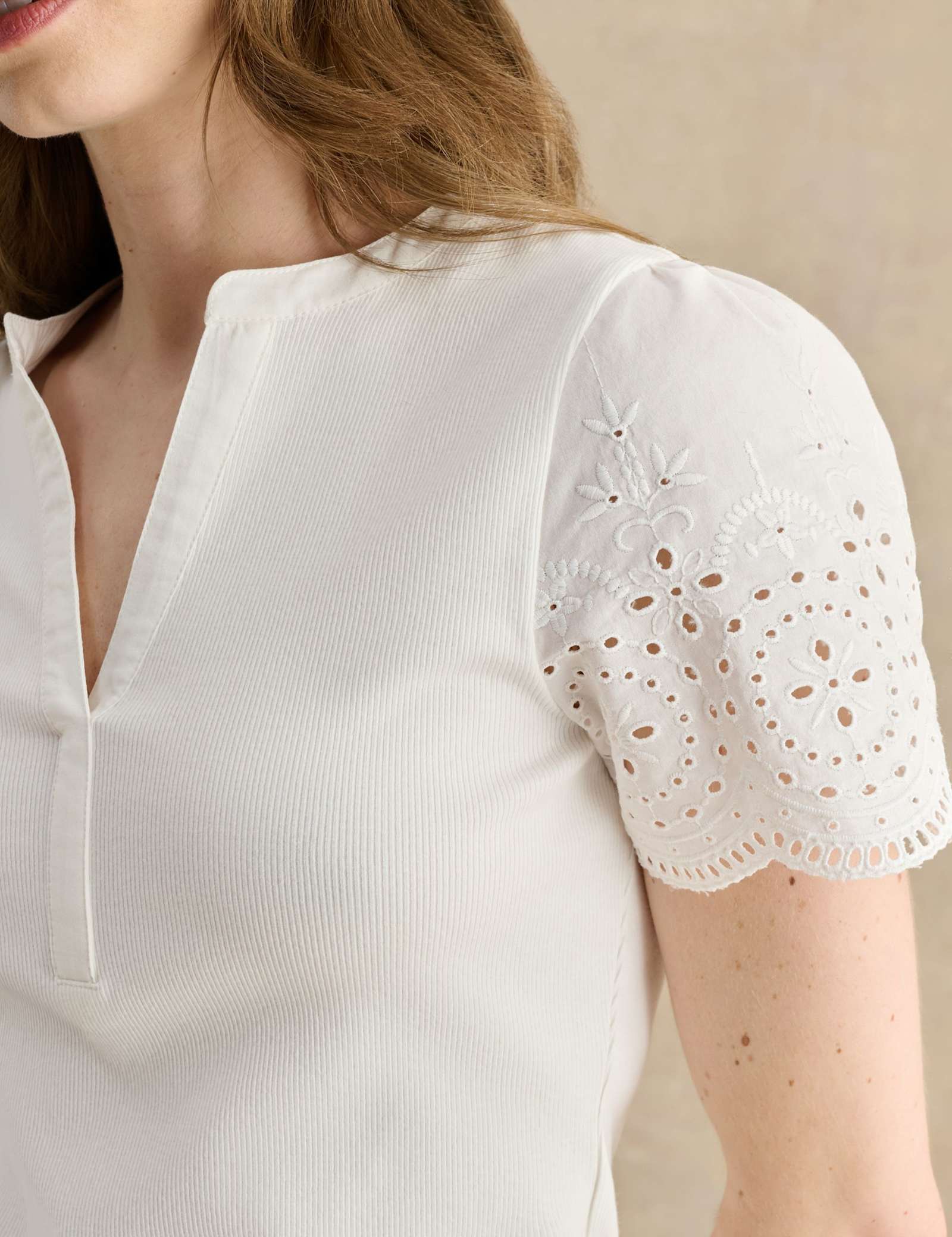 Cotton Rich Broderie Notch Neck Top - image 3