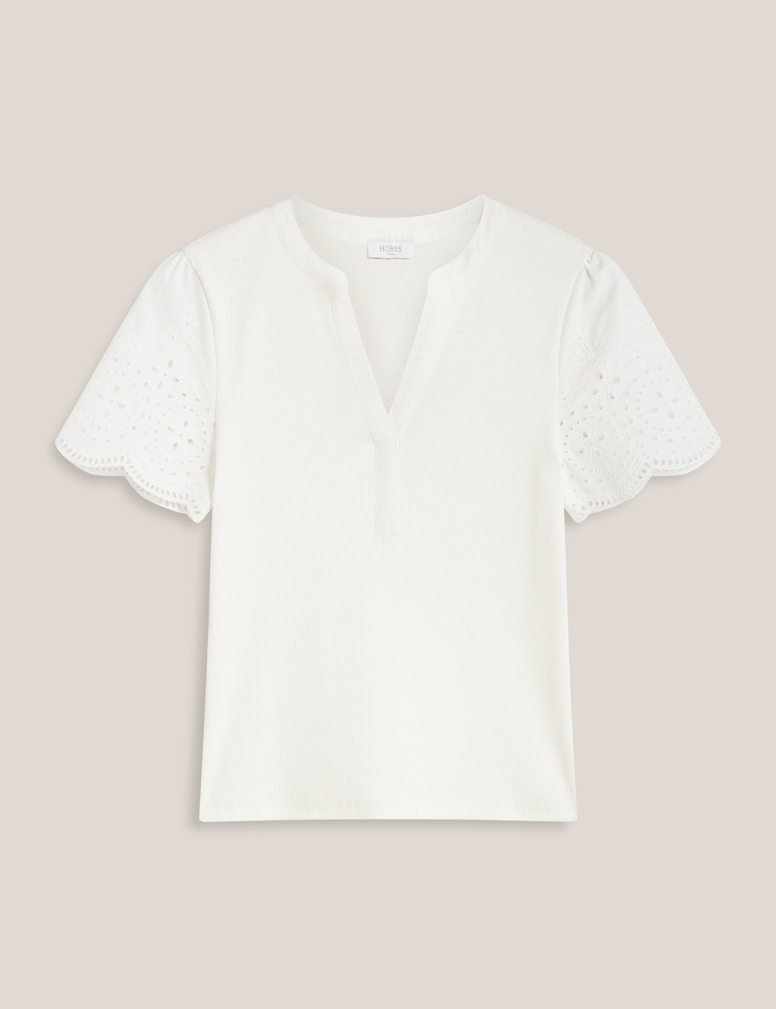 Cotton Rich Broderie Notch Neck Top - image 1