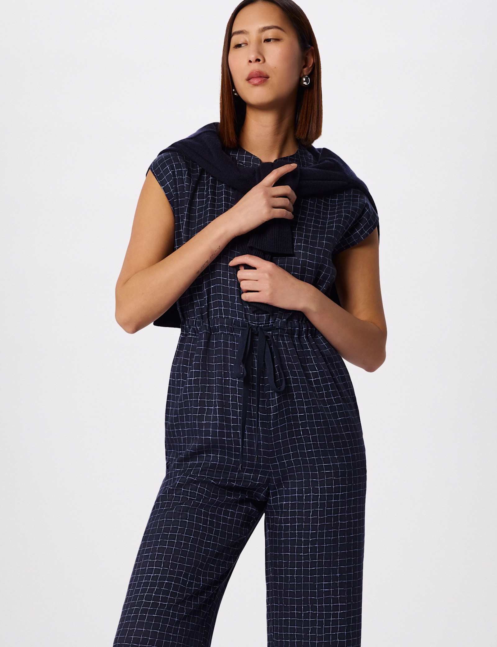 Pure Lyocell Checked Sleeveless Jumpsuit - image 5