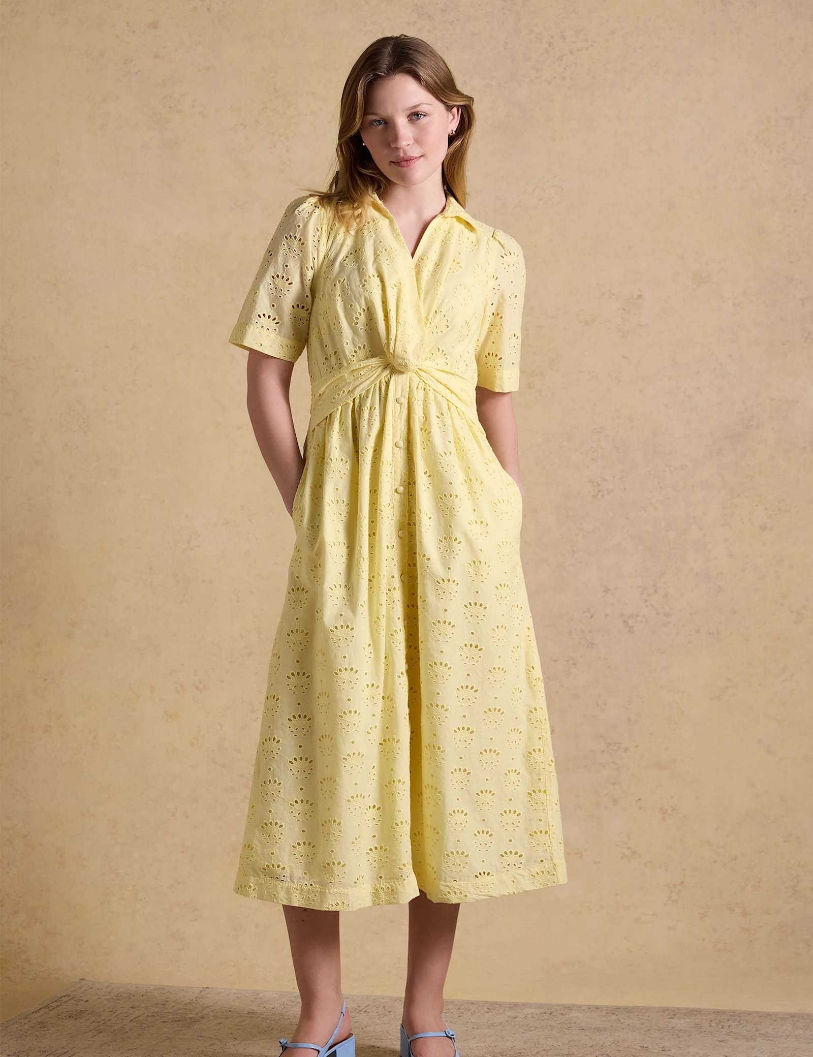 Linen Rich Broderie Midi Shirt Dress - image 2
