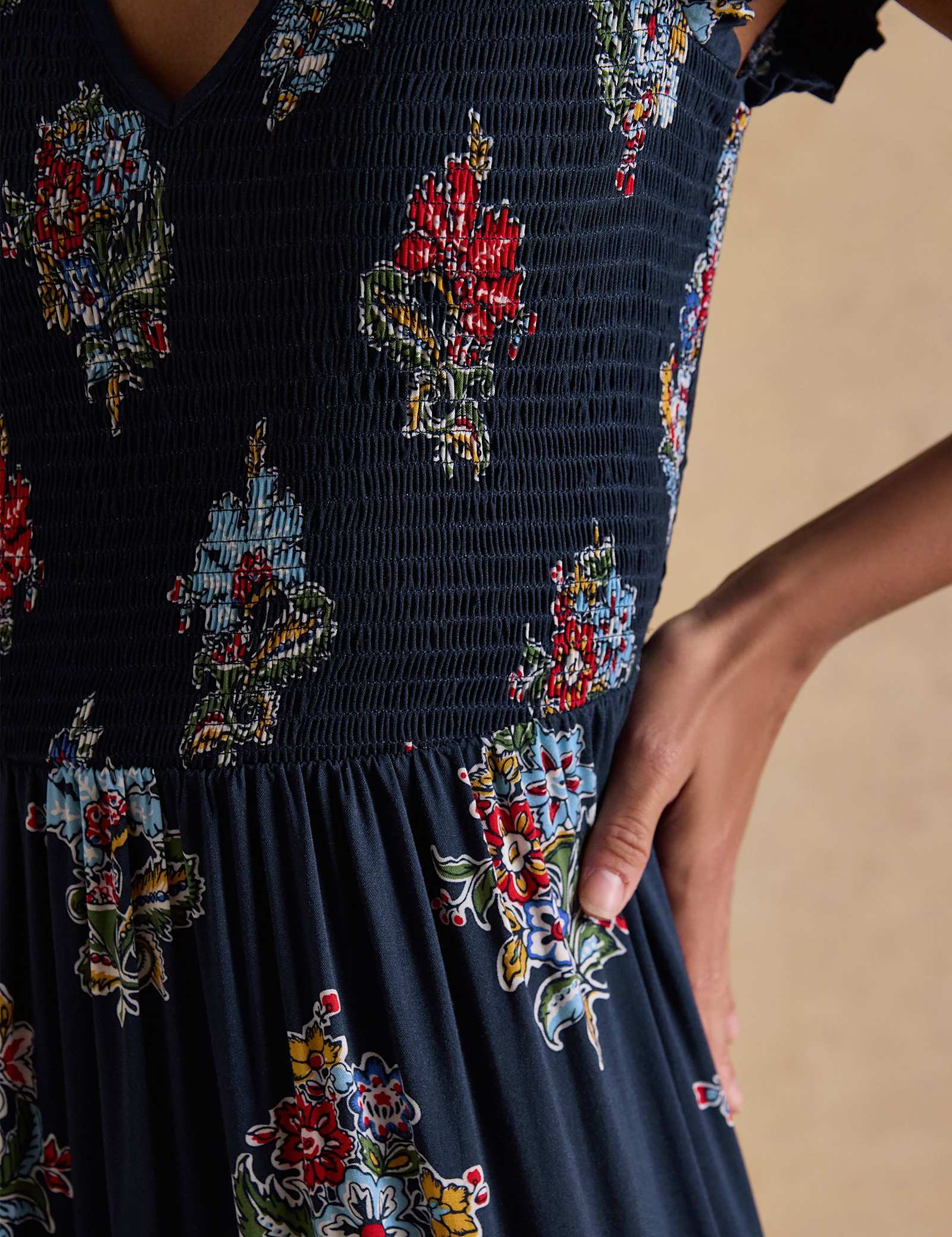 Floral V-Neck Maxi Shirred Dress - image 4