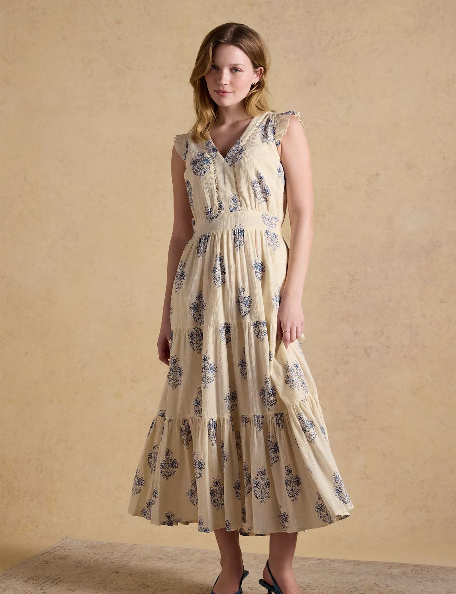 Cotton Rich Printed V-Neck Maxi Tiered Dress - image 2