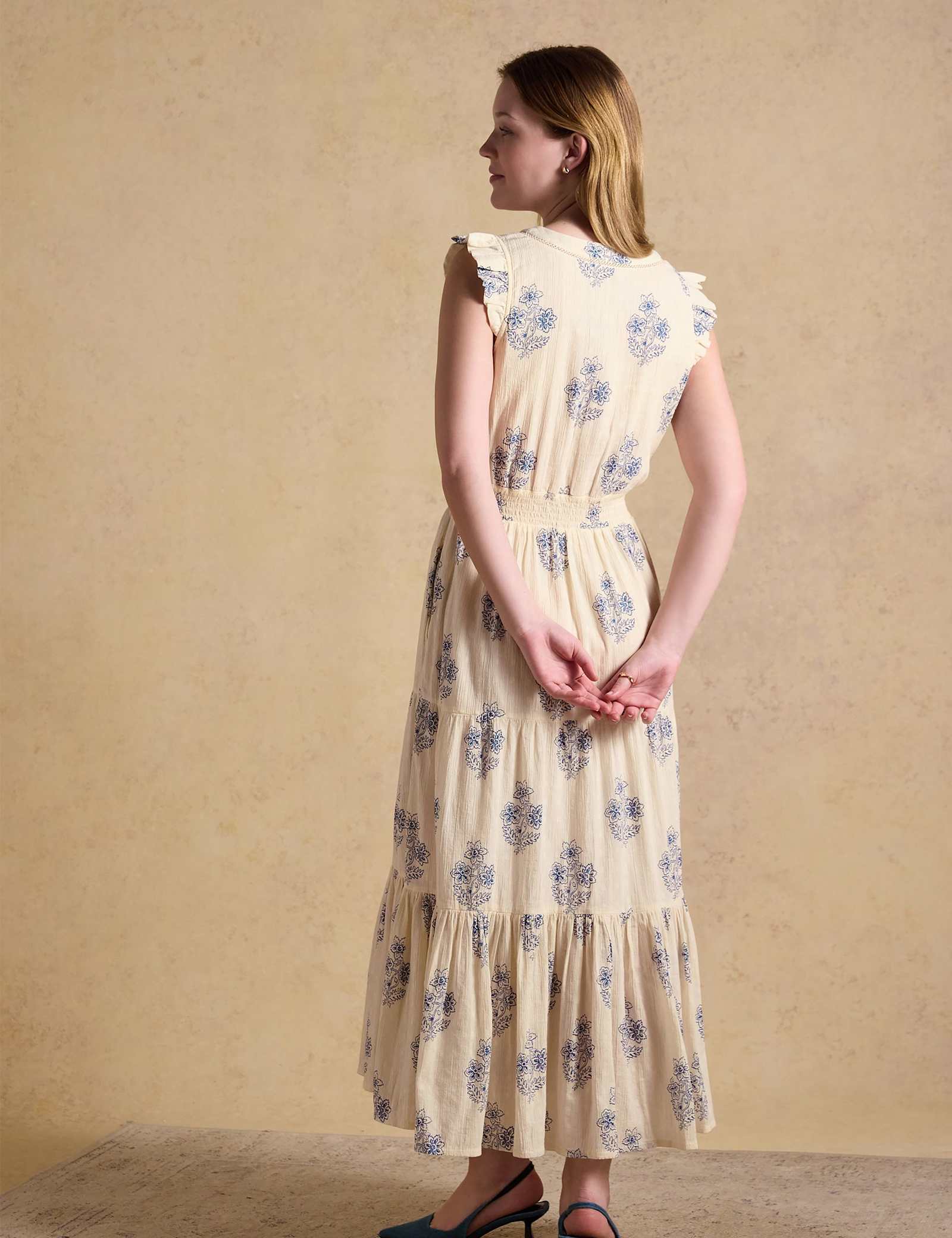 Cotton Rich Printed V-Neck Maxi Tiered Dress - image 4