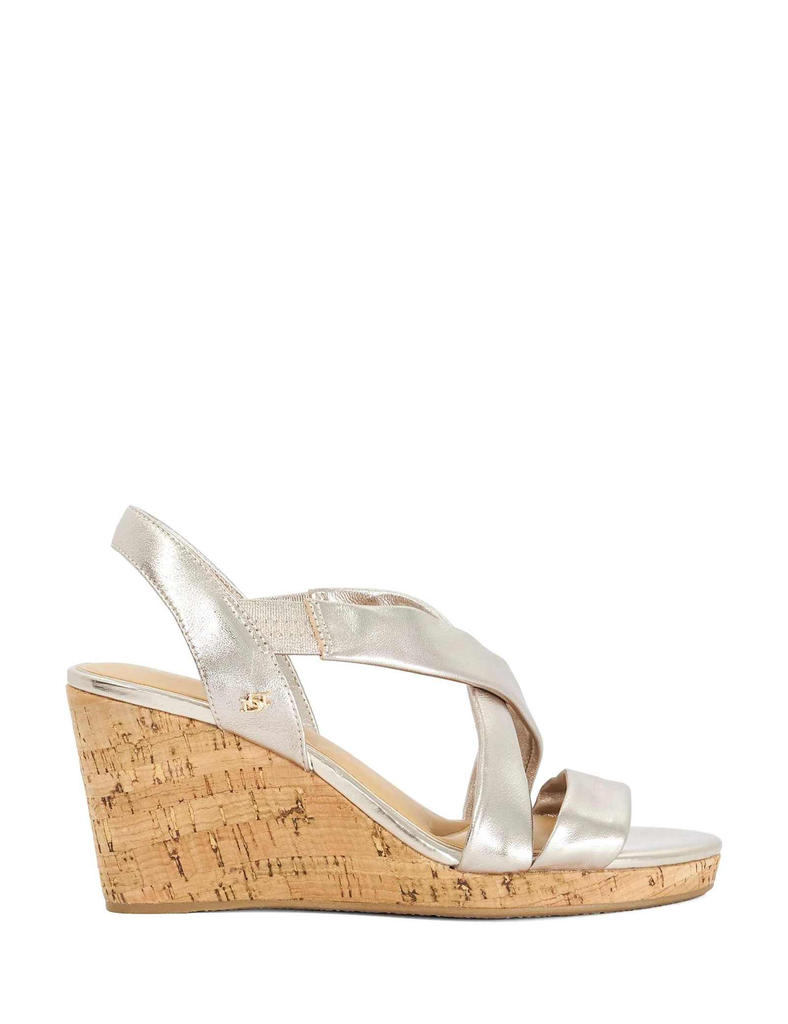 Wide Fit Leather Metallic Wedge Sandals - image 1