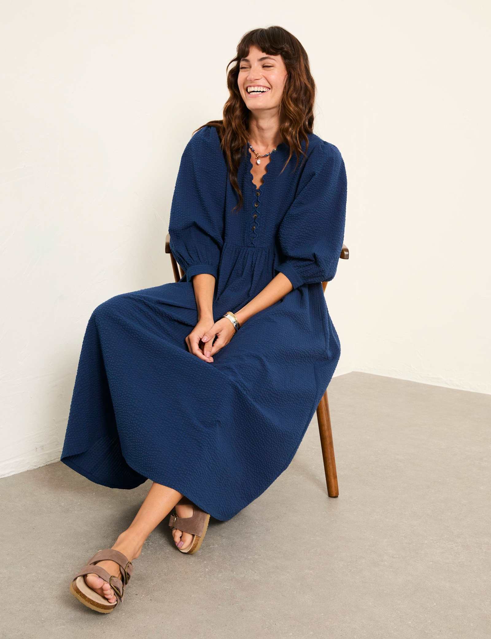 Pure Cotton Textured Midi Waisted Dress - image 3