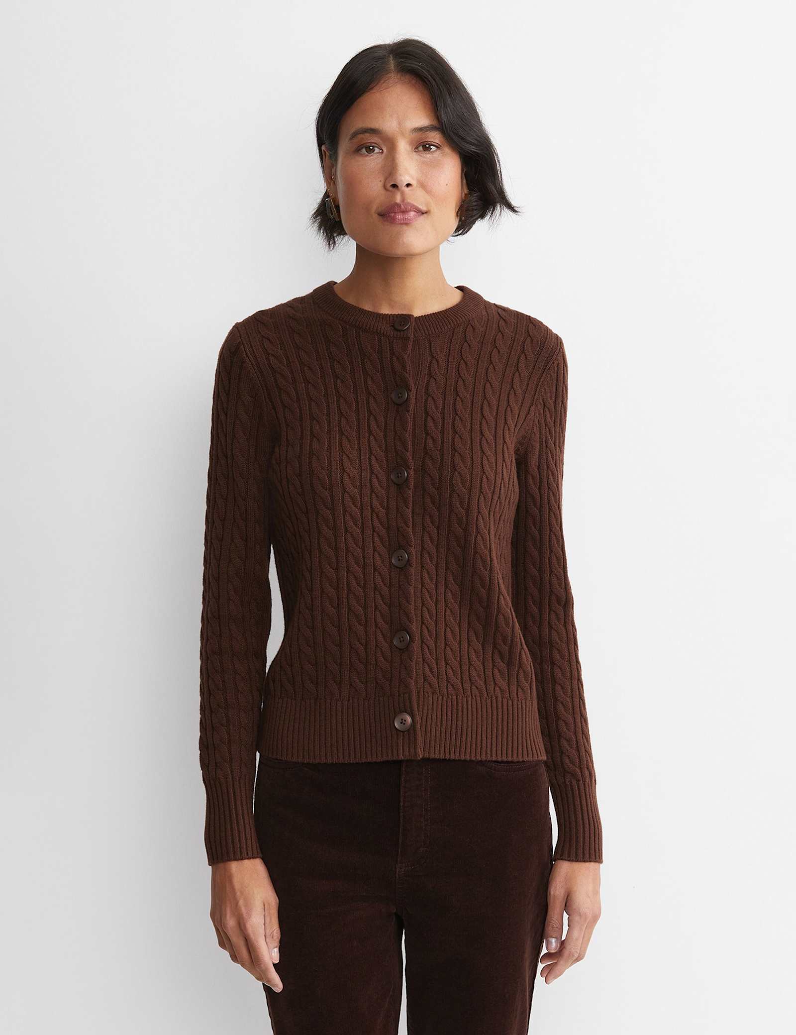 Merino Wool Blend Cable Knit Striped Cardigan - image 1