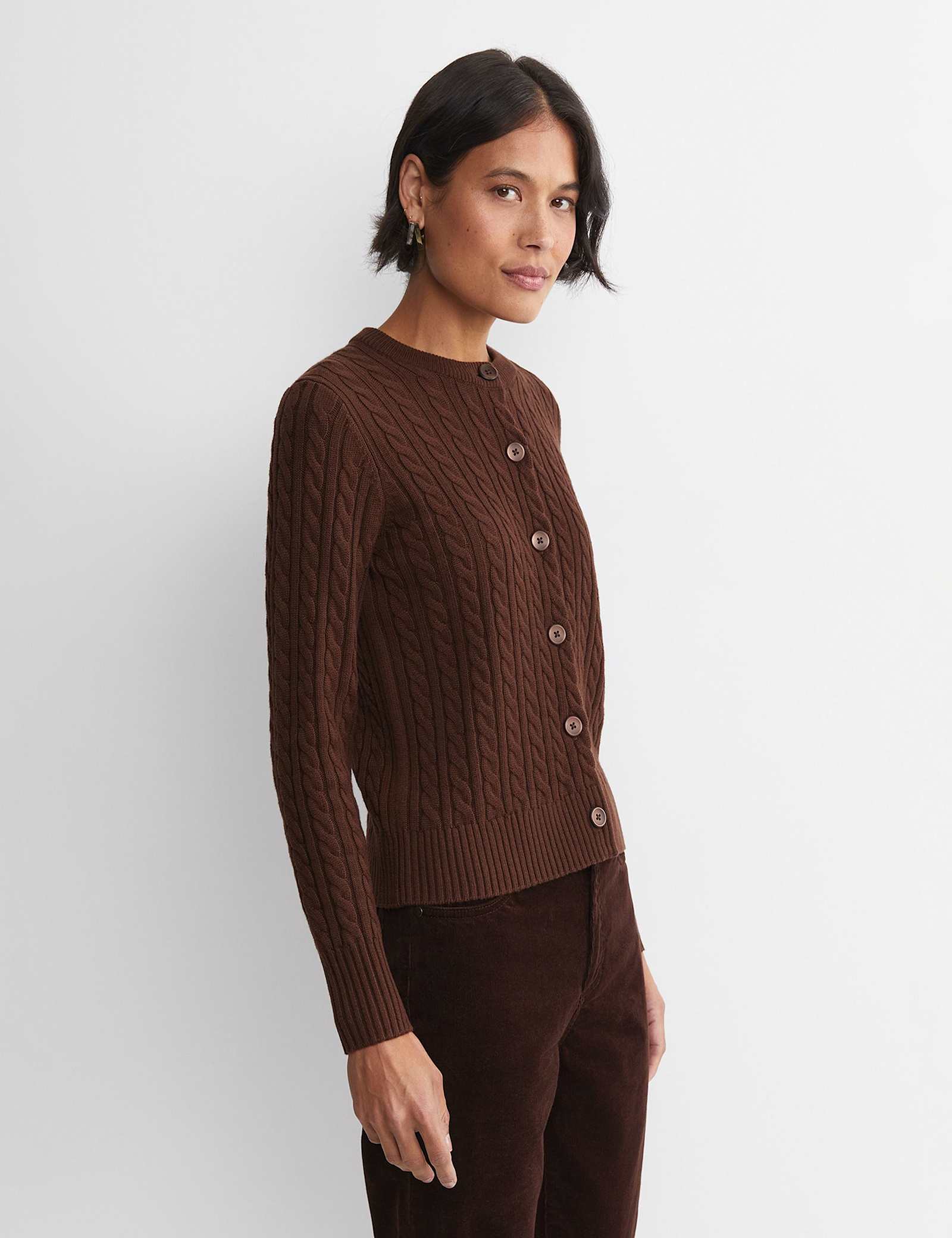 Merino Wool Blend Cable Knit Striped Cardigan - image 5