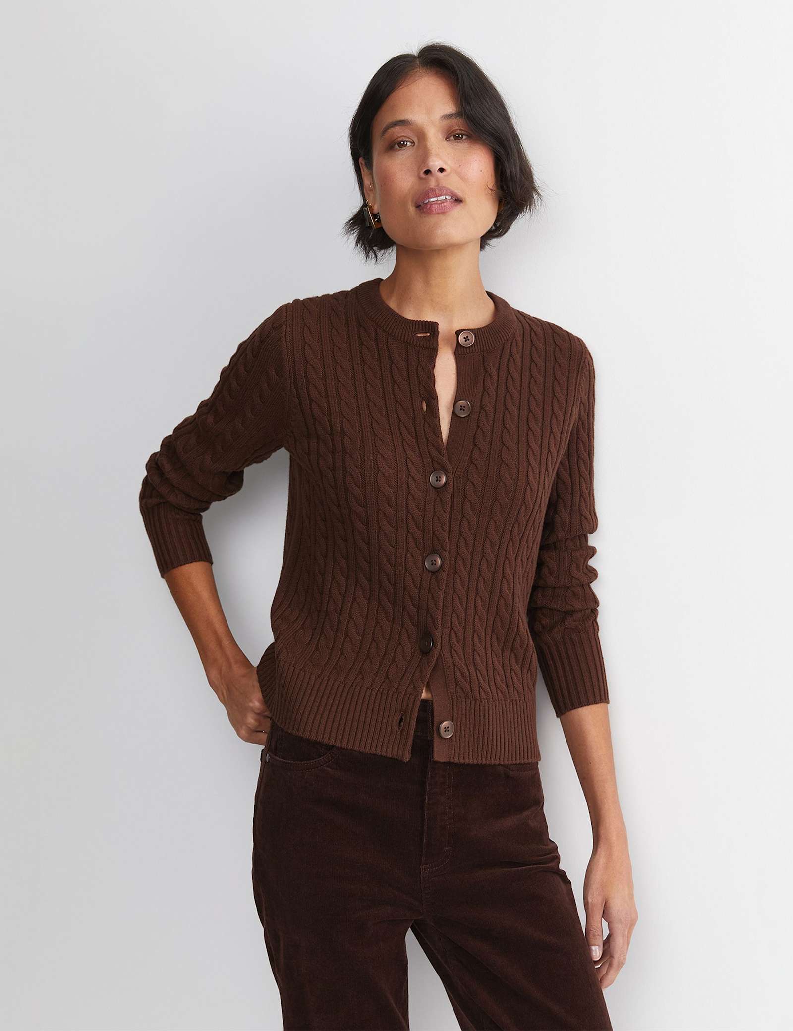 Merino Wool Blend Cable Knit Striped Cardigan - image 3
