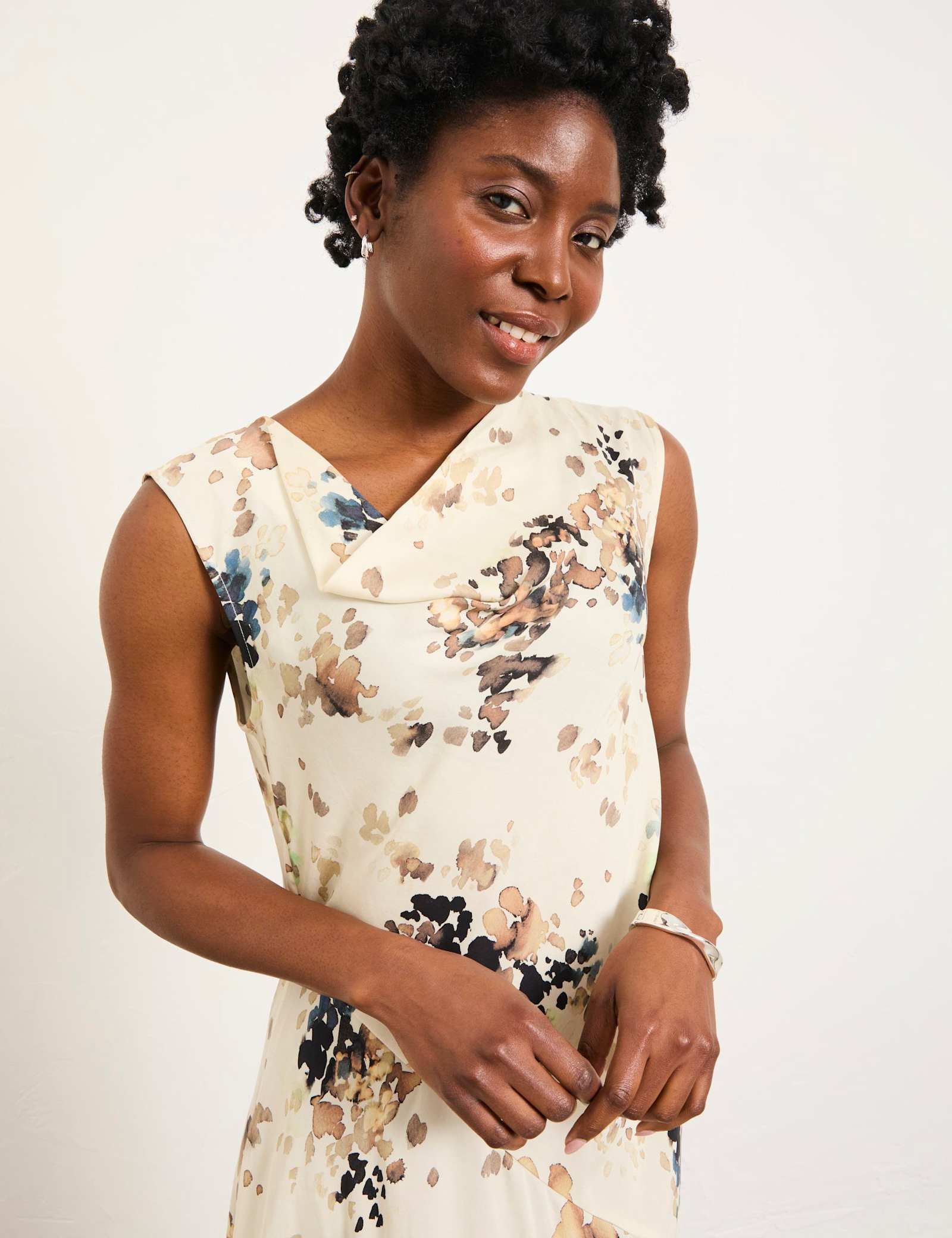 Floral Cowl Neck Midi Skater Dress - image 3