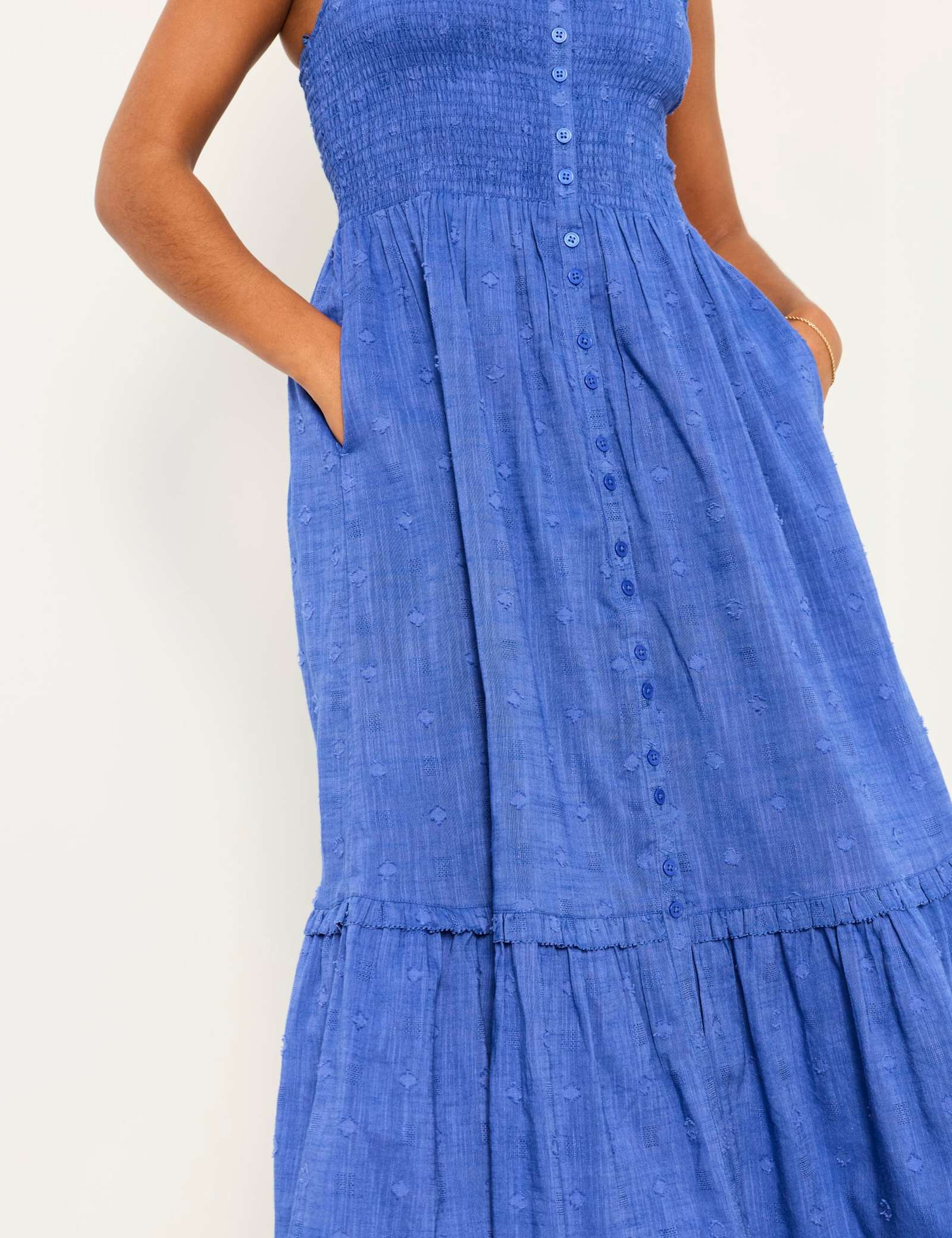 Cotton Blend Square Neck Midi Tiered Dress - image 3