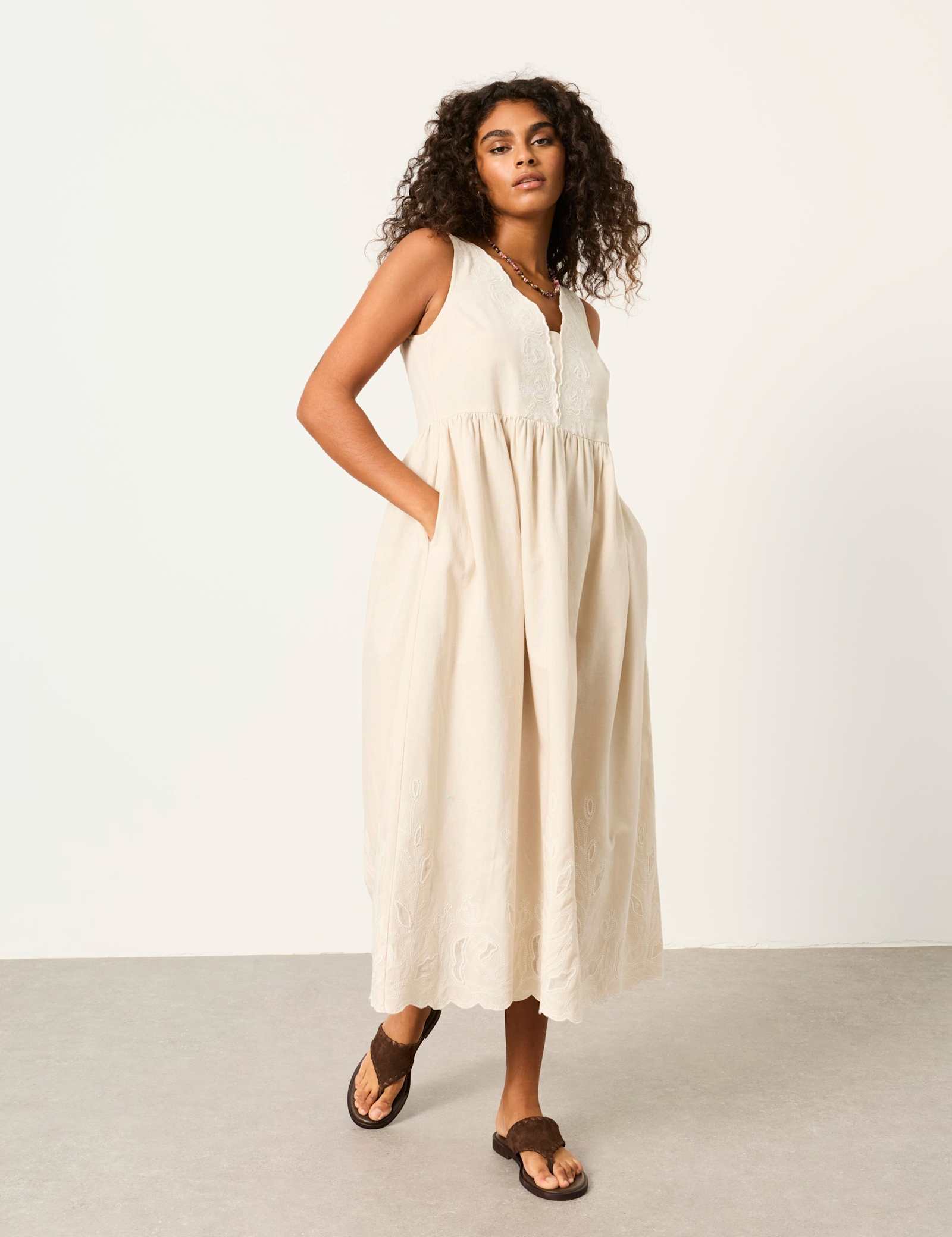 Pure Cotton Embroidered Midi Waisted Dress - image 2