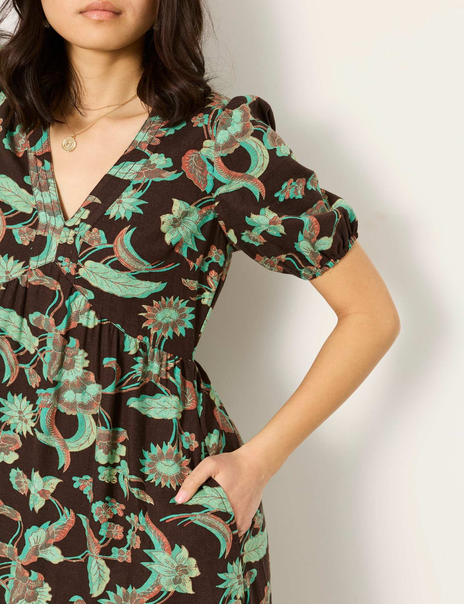 Remi Linen Rich Batik Print Midi Tea Dress - image 3