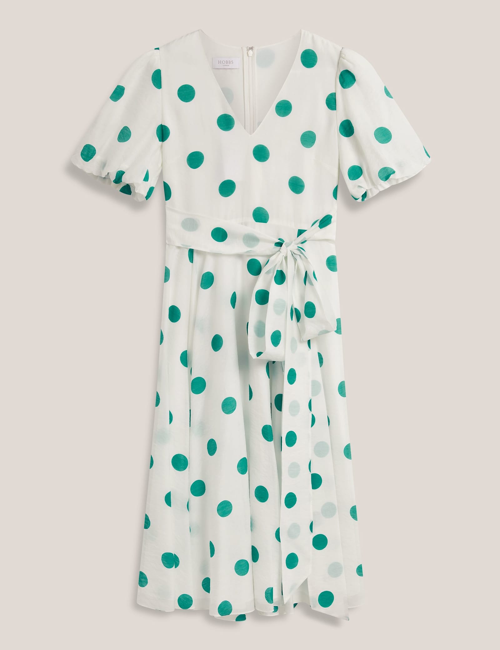 Polka Dot V-Neck Tie Waist Midi Skater Dress - image 1