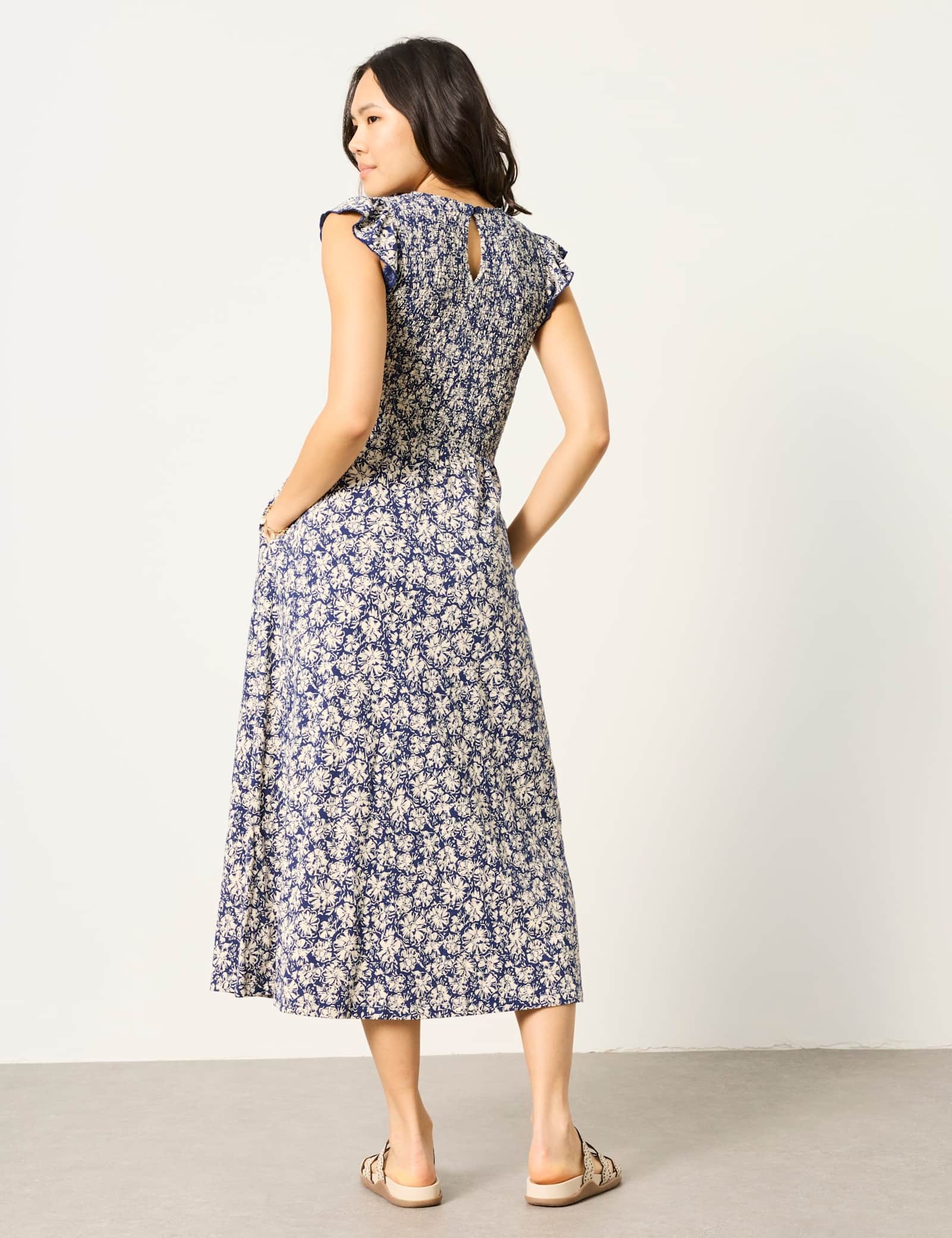 Pure Cotton Jersey Floral Midi Waisted Dress - image 5
