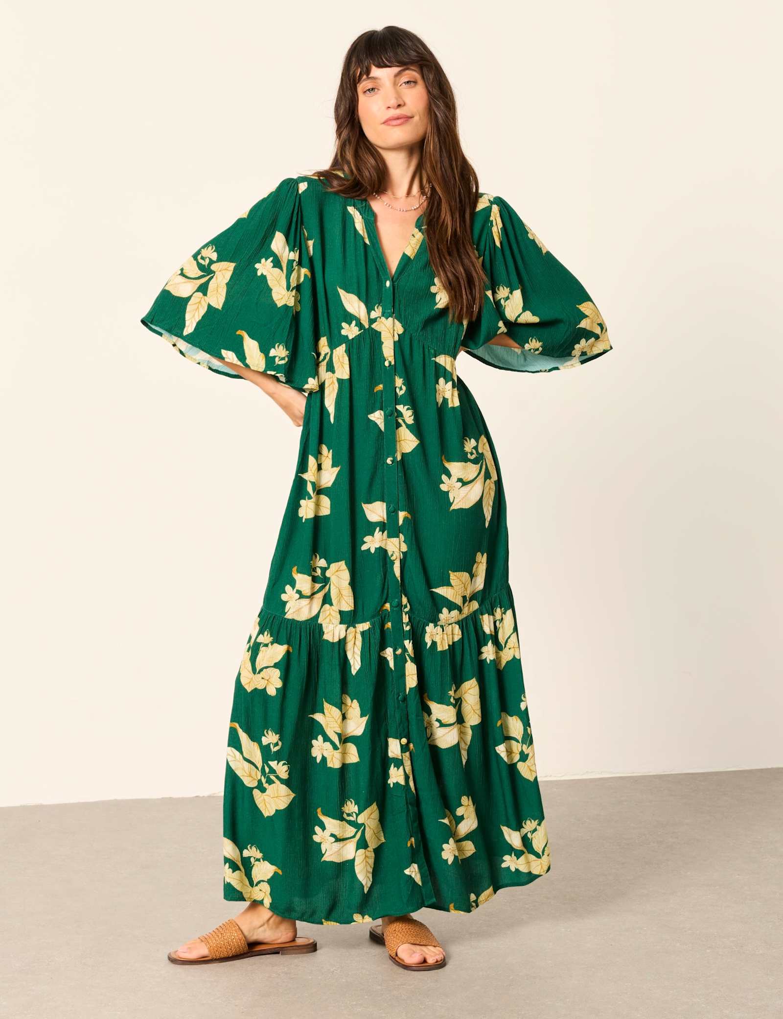 Floral V-Neck Button Front Maxi Tiered Dress - image 2