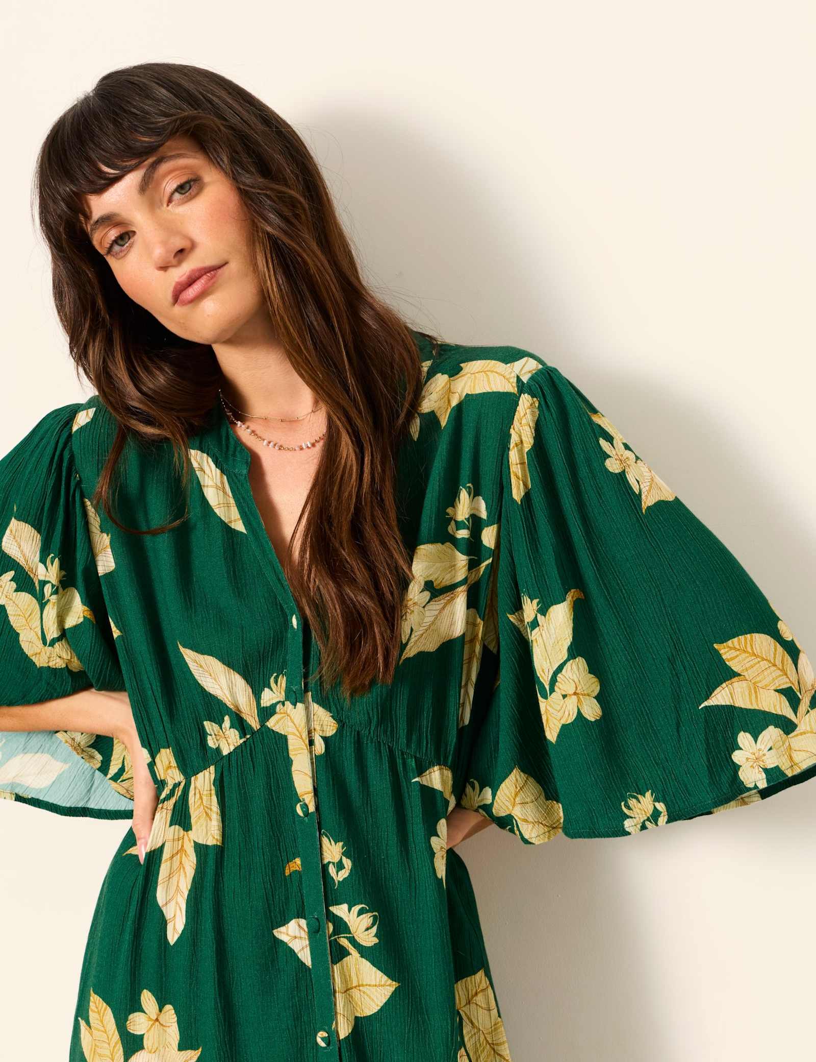Floral V-Neck Button Front Maxi Tiered Dress - image 3