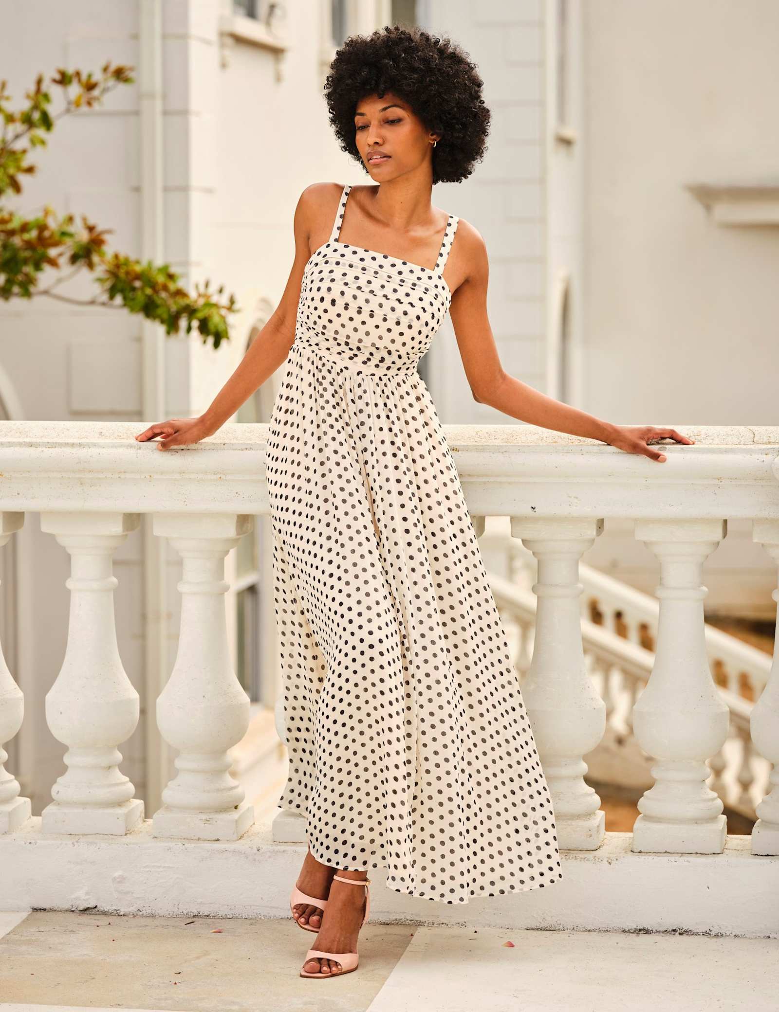 Polka Dot Strappy Midi Waisted Dress - image 2