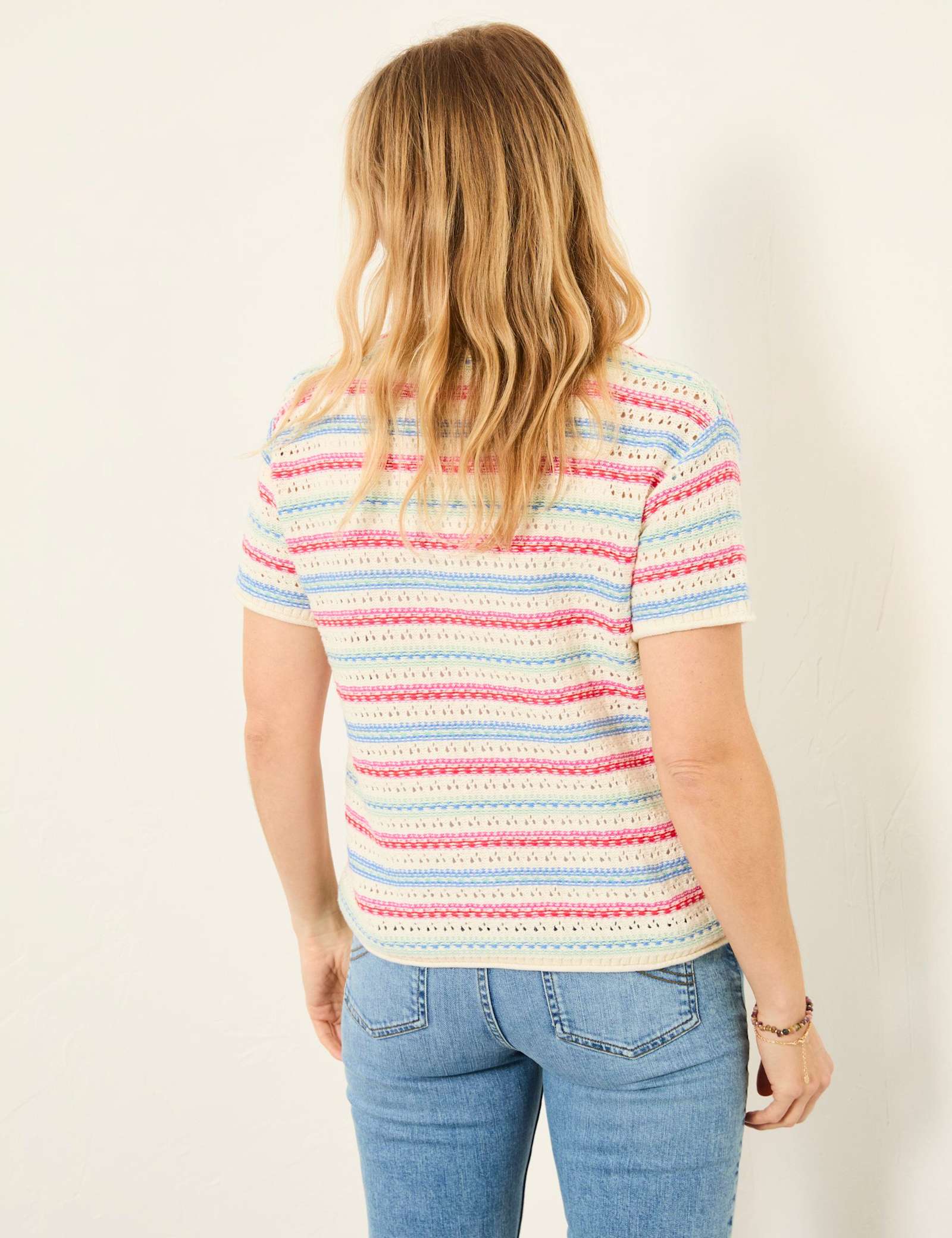 Pure Cotton Striped Pointelle Knitted Top - image 4