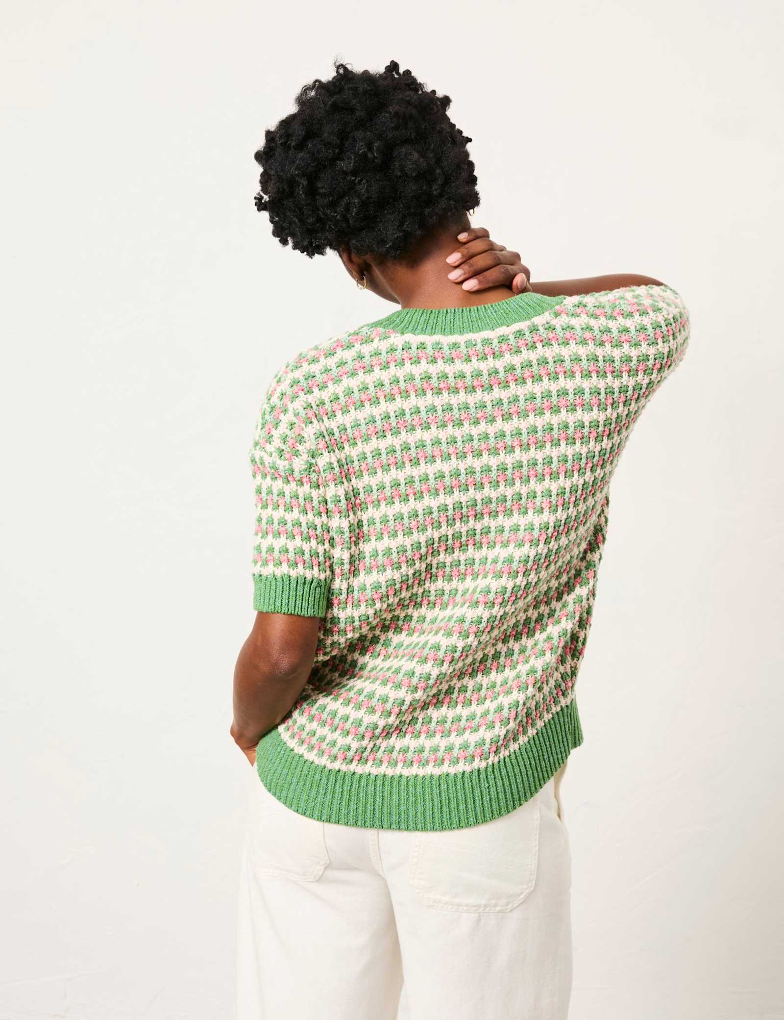 Pure Cotton Geometric V-Neck Jumper - image 5