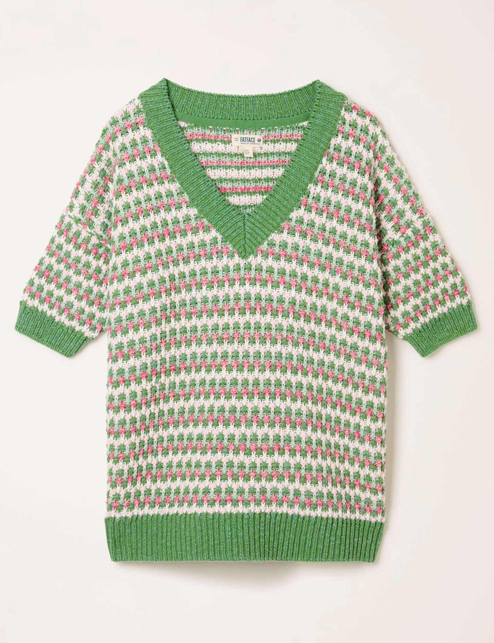 Pure Cotton Geometric V-Neck Jumper - image 1