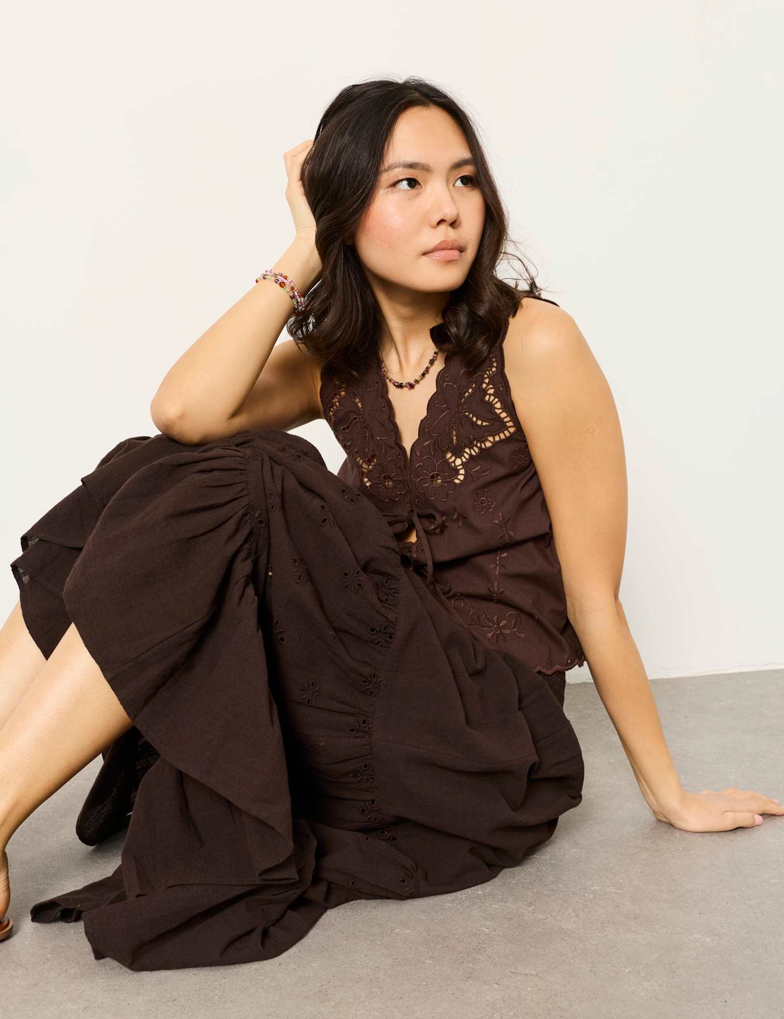Pure Cotton Embroidered Maxi Tiered Skirt - image 5