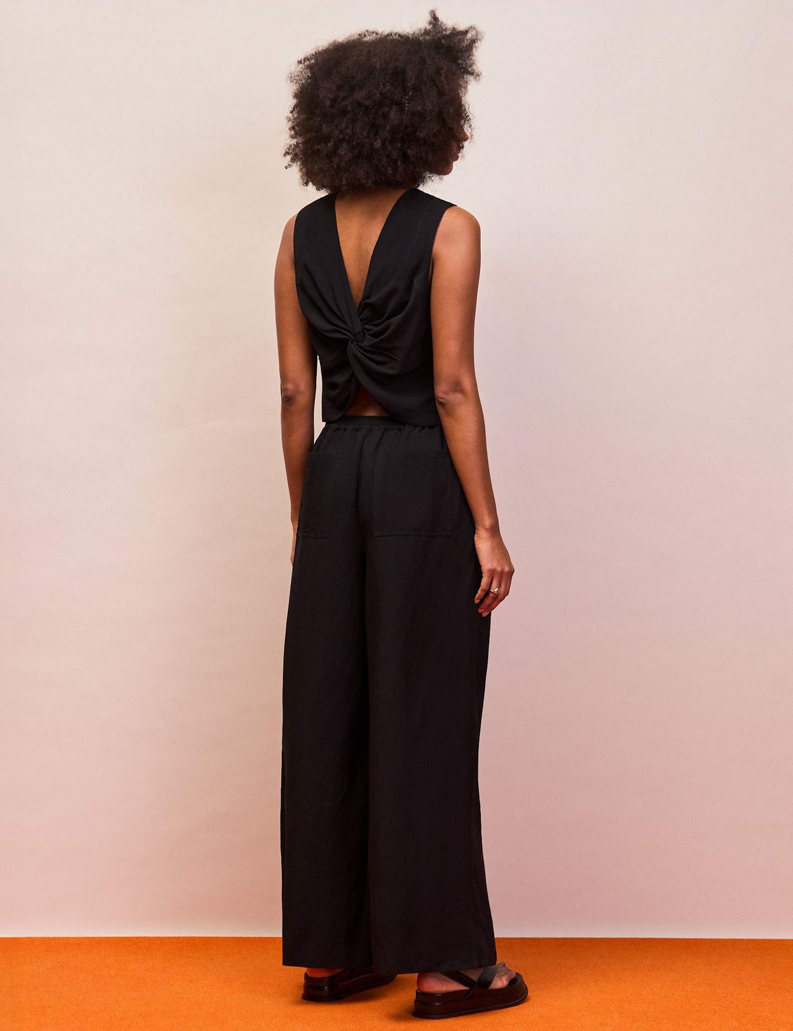 Drawstring Wide Leg Trousers with Linen - image 4