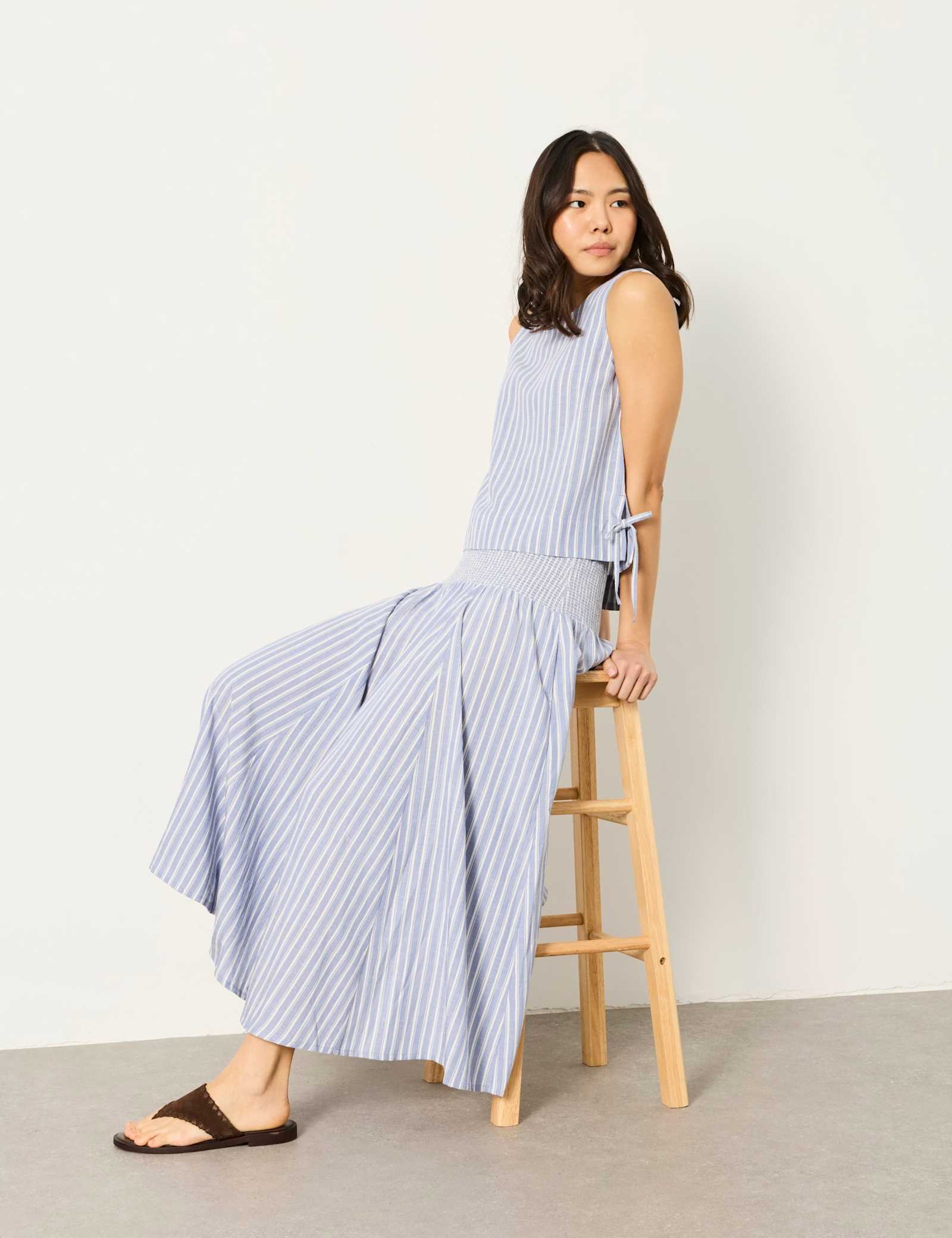 Striped Midi A-Line Skirt with Cotton - image 4