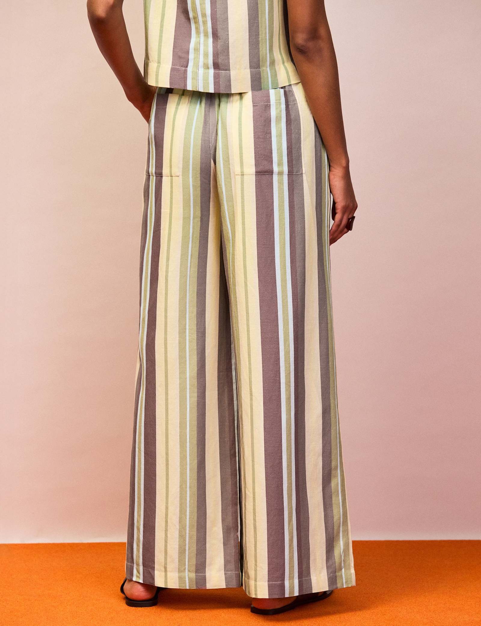 Cotton Blend Striped Wide Leg Trousers - image 3