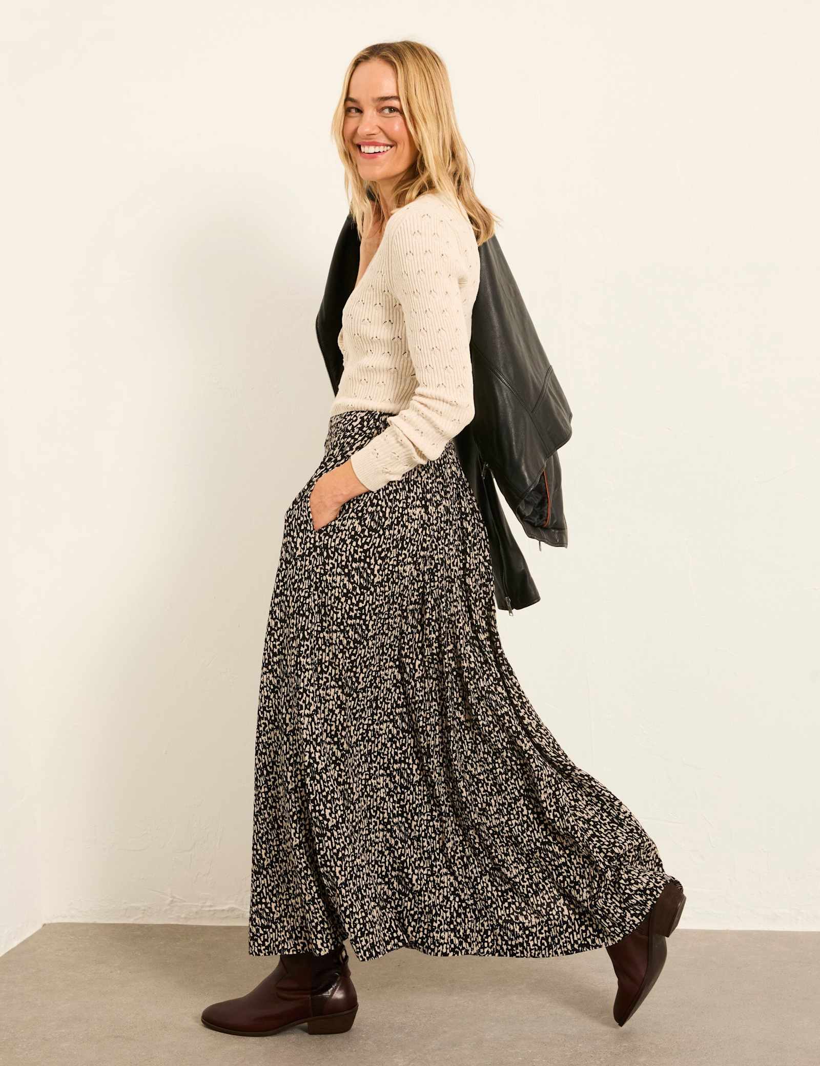 Printed Button Front A-Line Midi Skirt - image 2