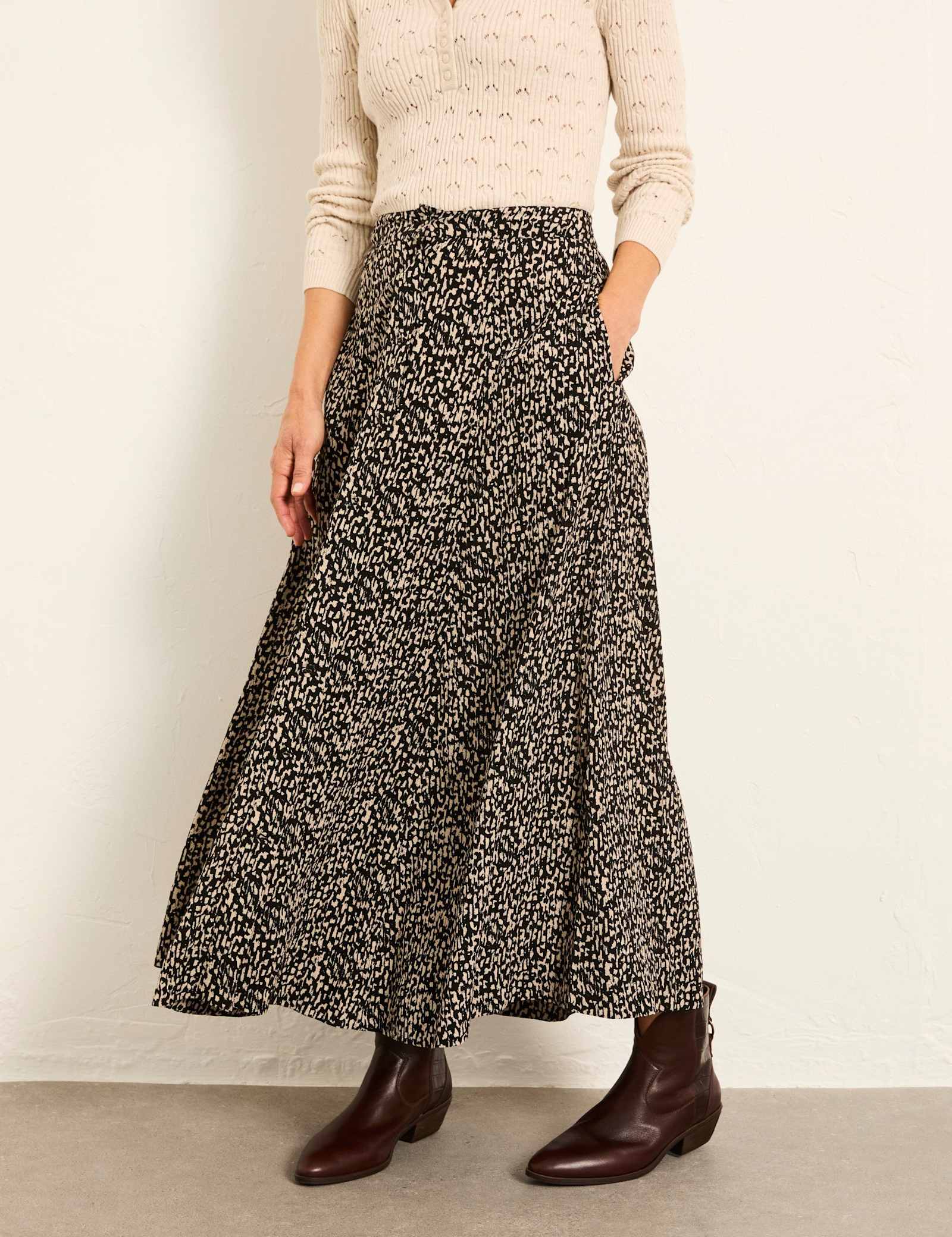 Printed Button Front A-Line Midi Skirt - image 4