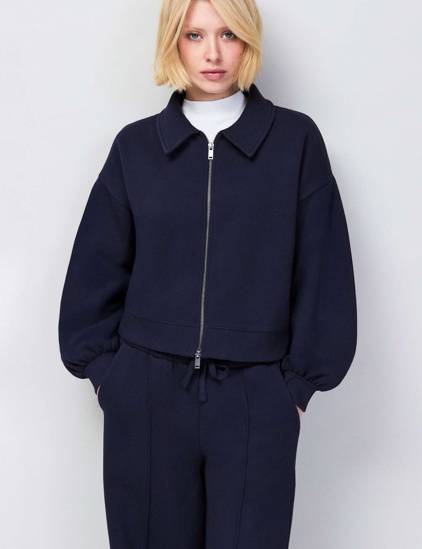 Cotton Rich Collared Sweatshirt Bomber Jacket - image 2