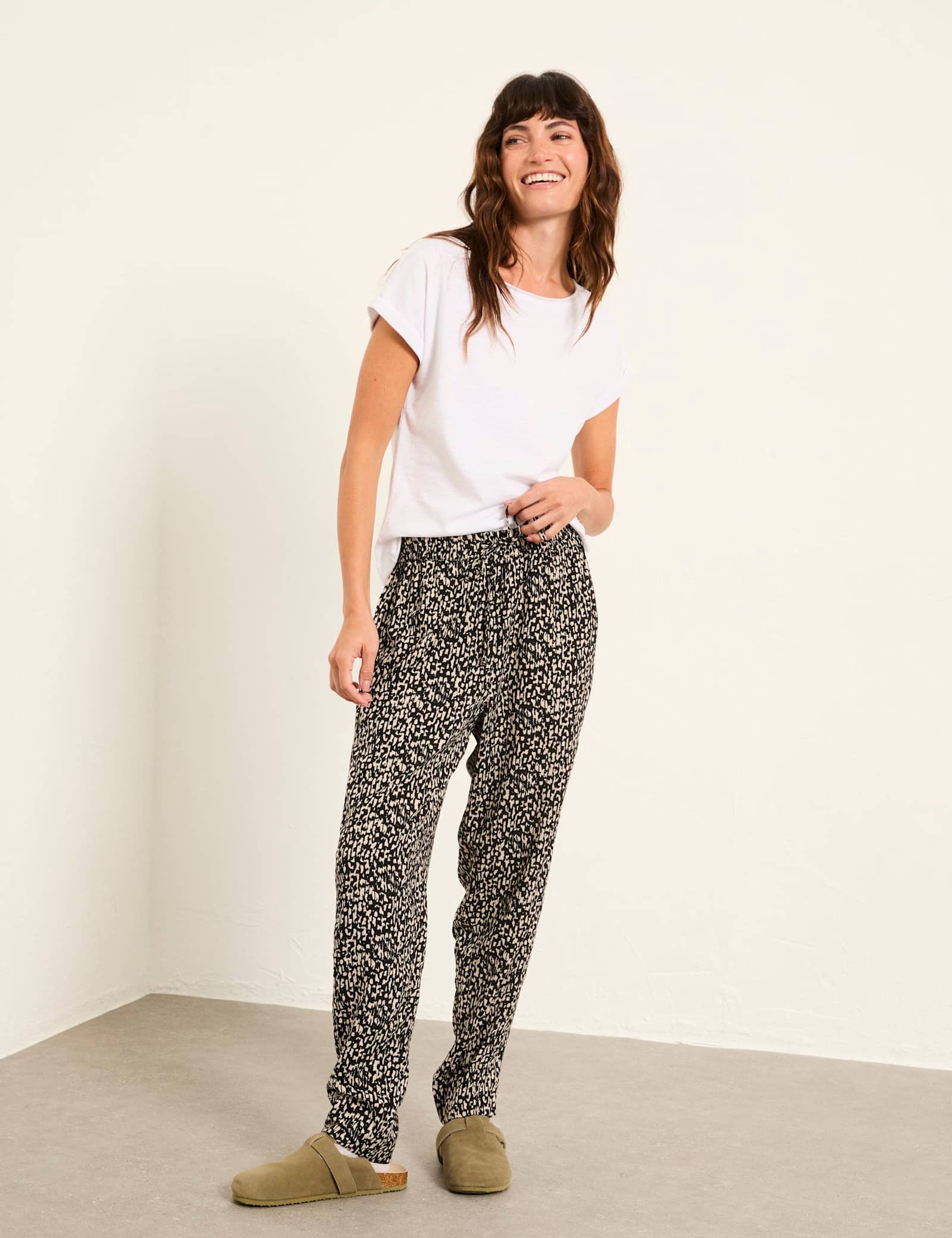 Printed Elasticated Waist Tapered Trousers - image 2