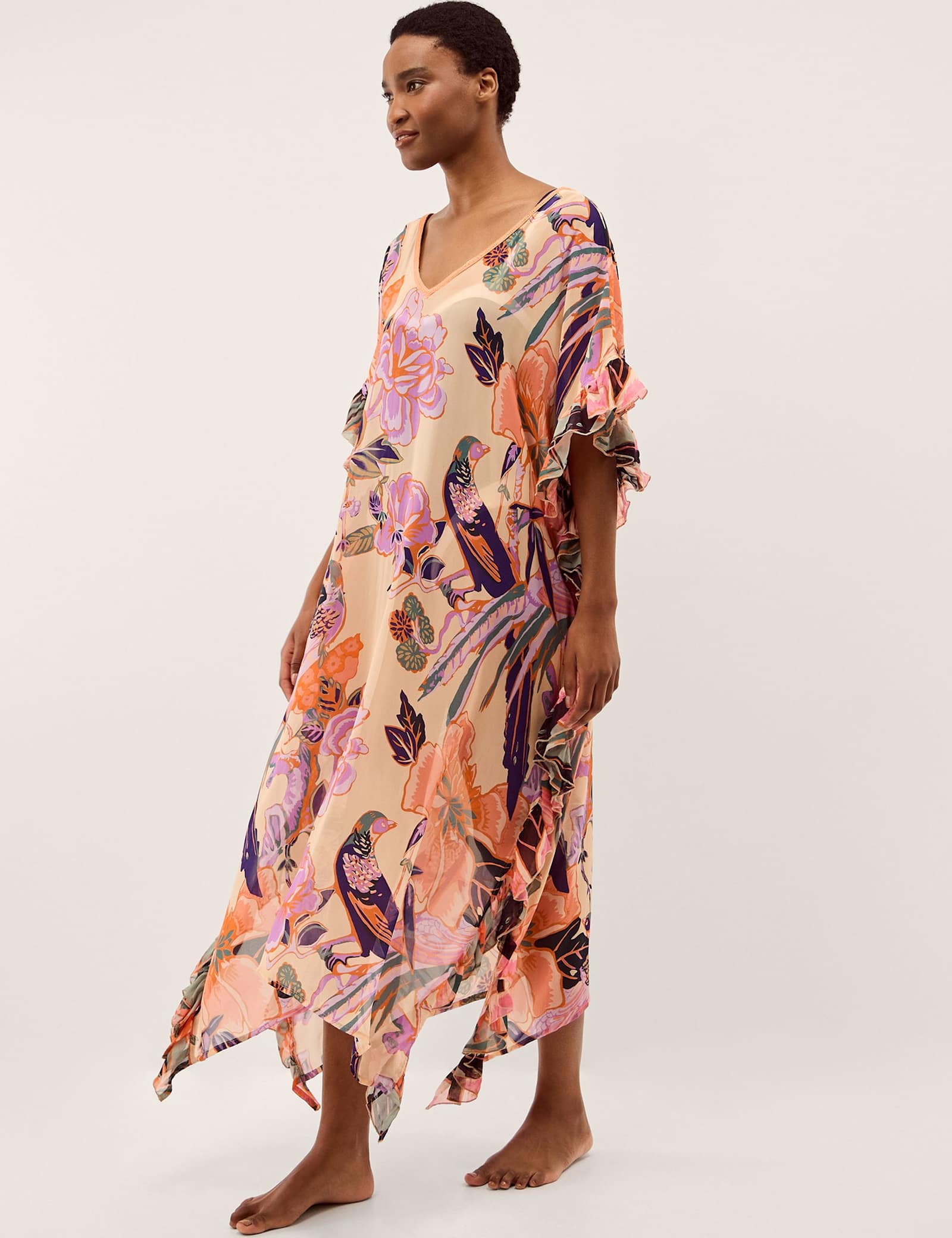 Floral Frill V-Neck Maxi Kaftan - image 1