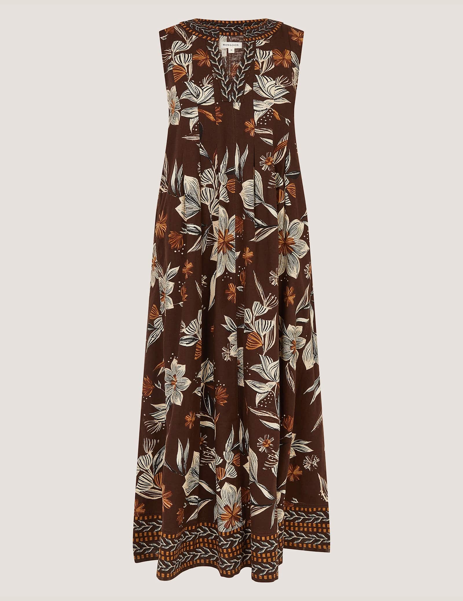 Linen Rich Floral V-Neck Midi Shift Dress - image 1