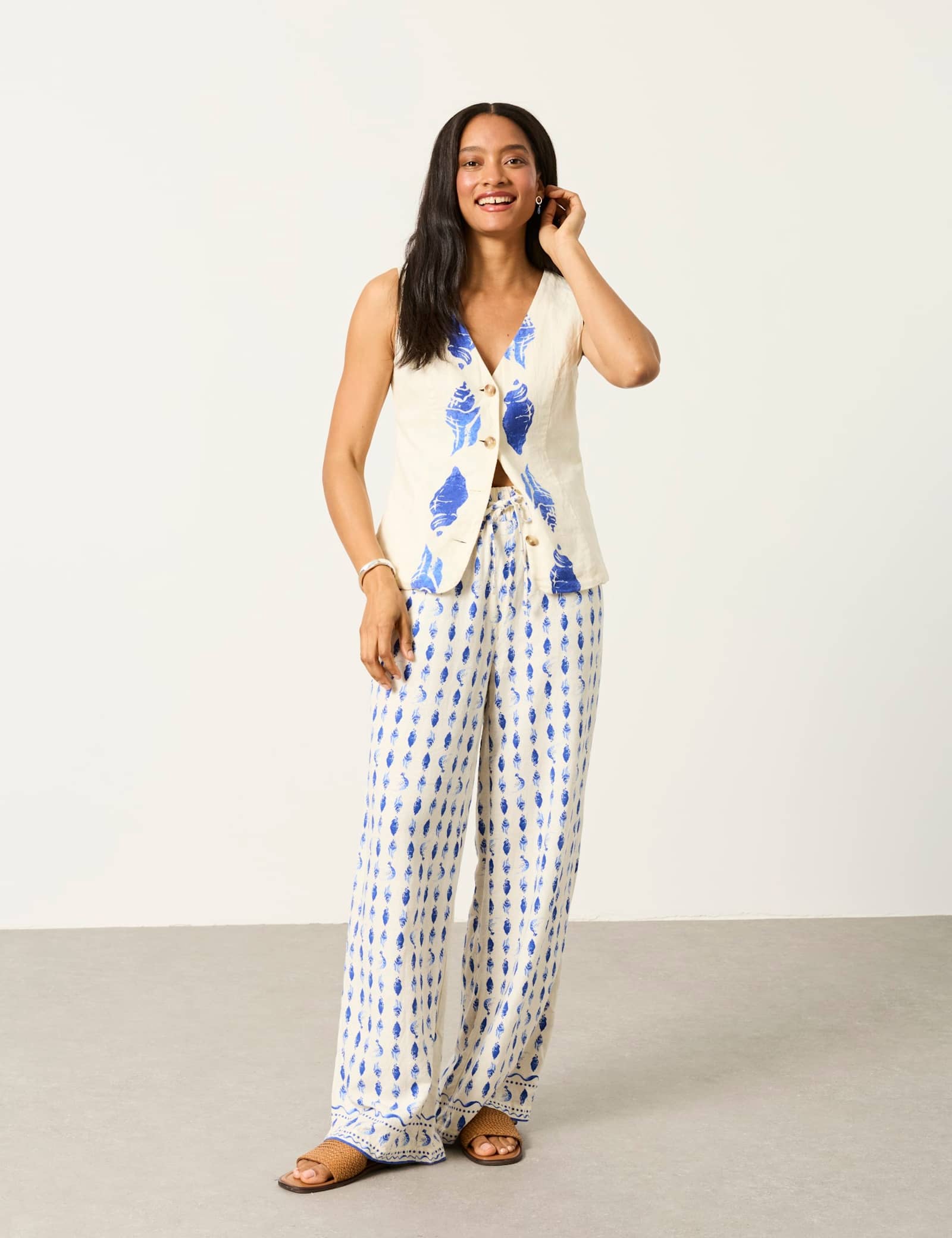 Linen Rich Shell Print Palazzo Trousers - image 2