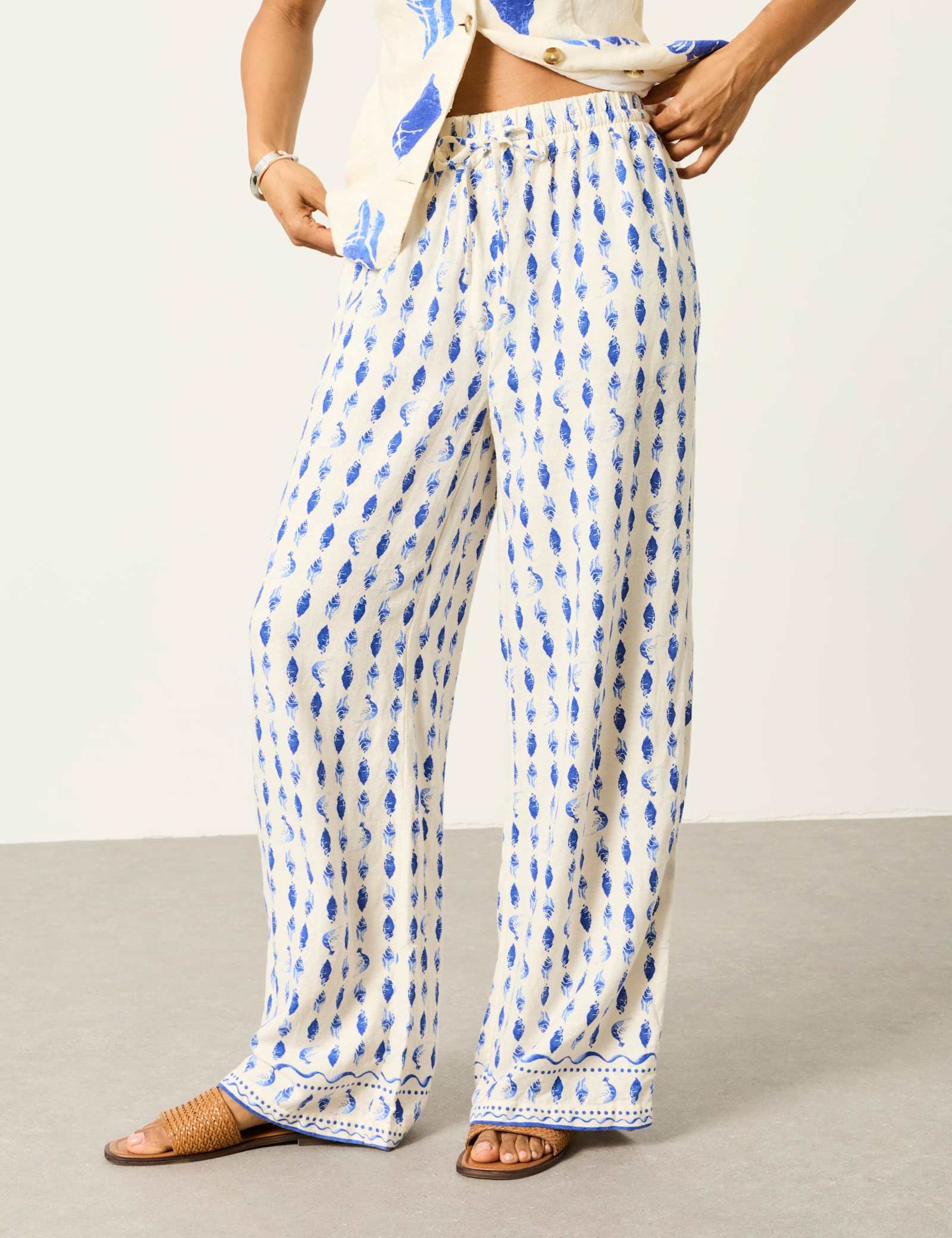 Linen Rich Shell Print Palazzo Trousers - image 3