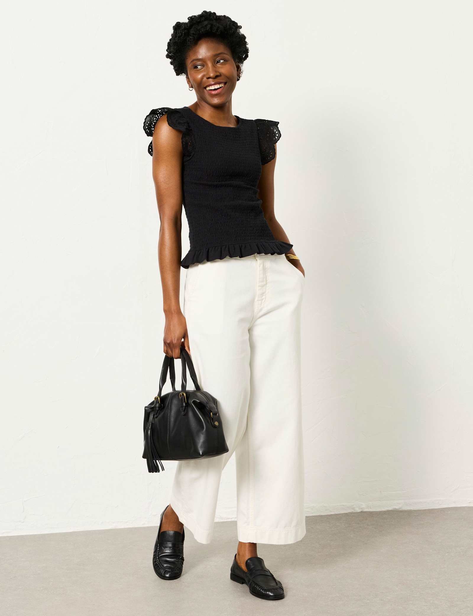Pure Cotton Broderie Sleeve Shirred Top - image 2